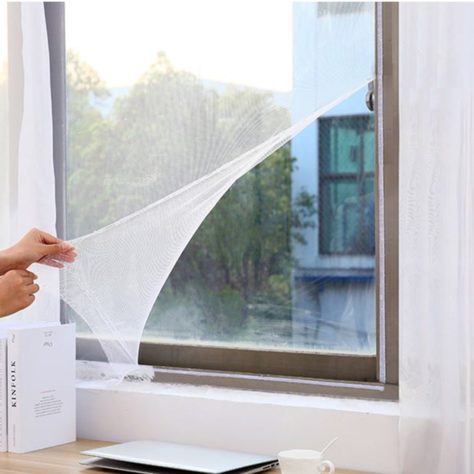 TEMU Mosquitera para Ventana Universal - Malla Anti-insectos con Cinta Adhesiva DIY, Red de Protección Blanca Recortable, Varios Tamaños