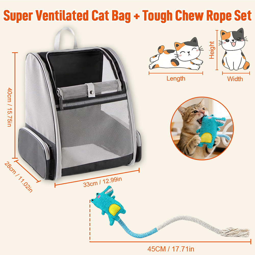 TEMU Cat And Dog Backpack, Pet Toy Set, Suitable For Small Pets, Can Support Up To 10 Kg, Breathable And Portable Bag With Frame, Suitable And Hikes.