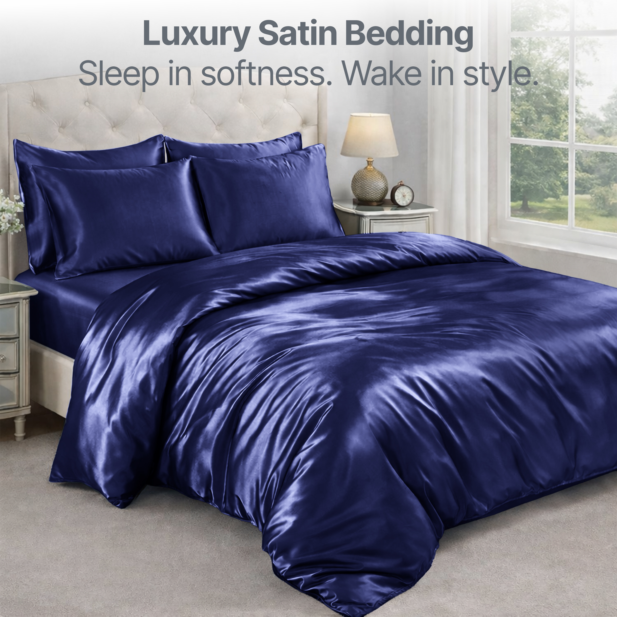 TEMU 6pcs Satin Bedding Set – Duvet Cover, Fitted Sheet & 4 Pillowcases, Soft Polyester, Single/double/king/super King, , Machine Washable
