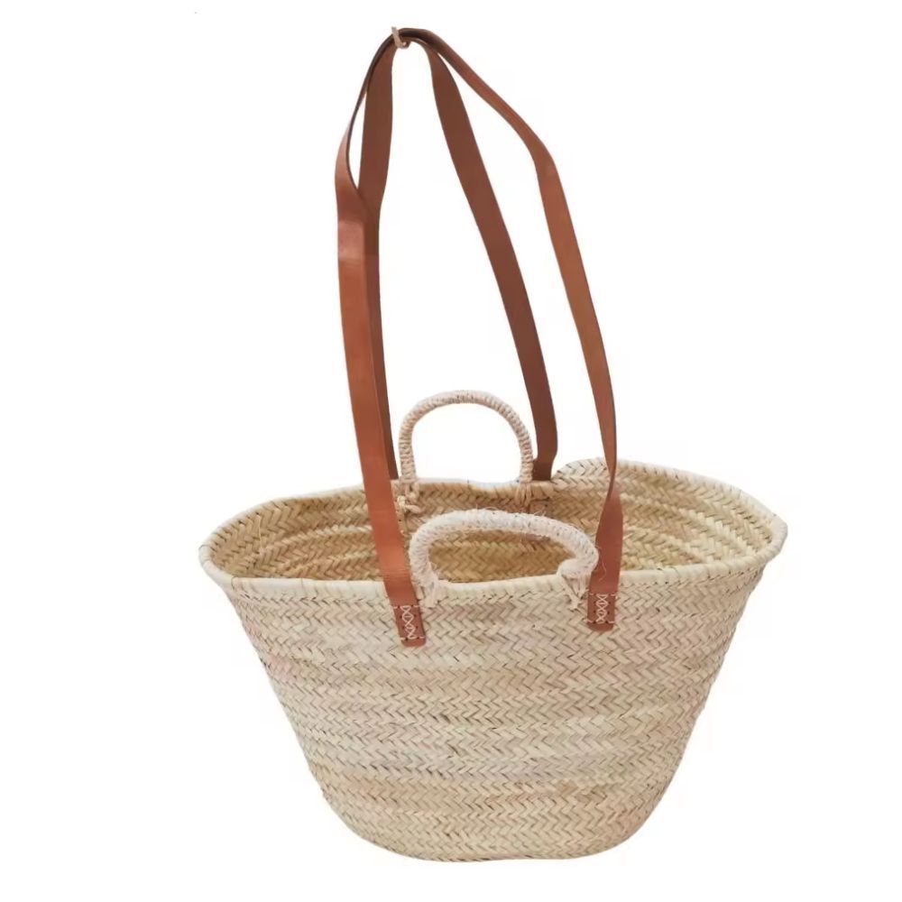 TEMU Pack 2 Capazos Playa Básicos con y Tiras Palma Natural Medidas 48 cm de Largo x 36 cm de x 20 cm de Ancho( 66 cm de con Tiras Incluidas)