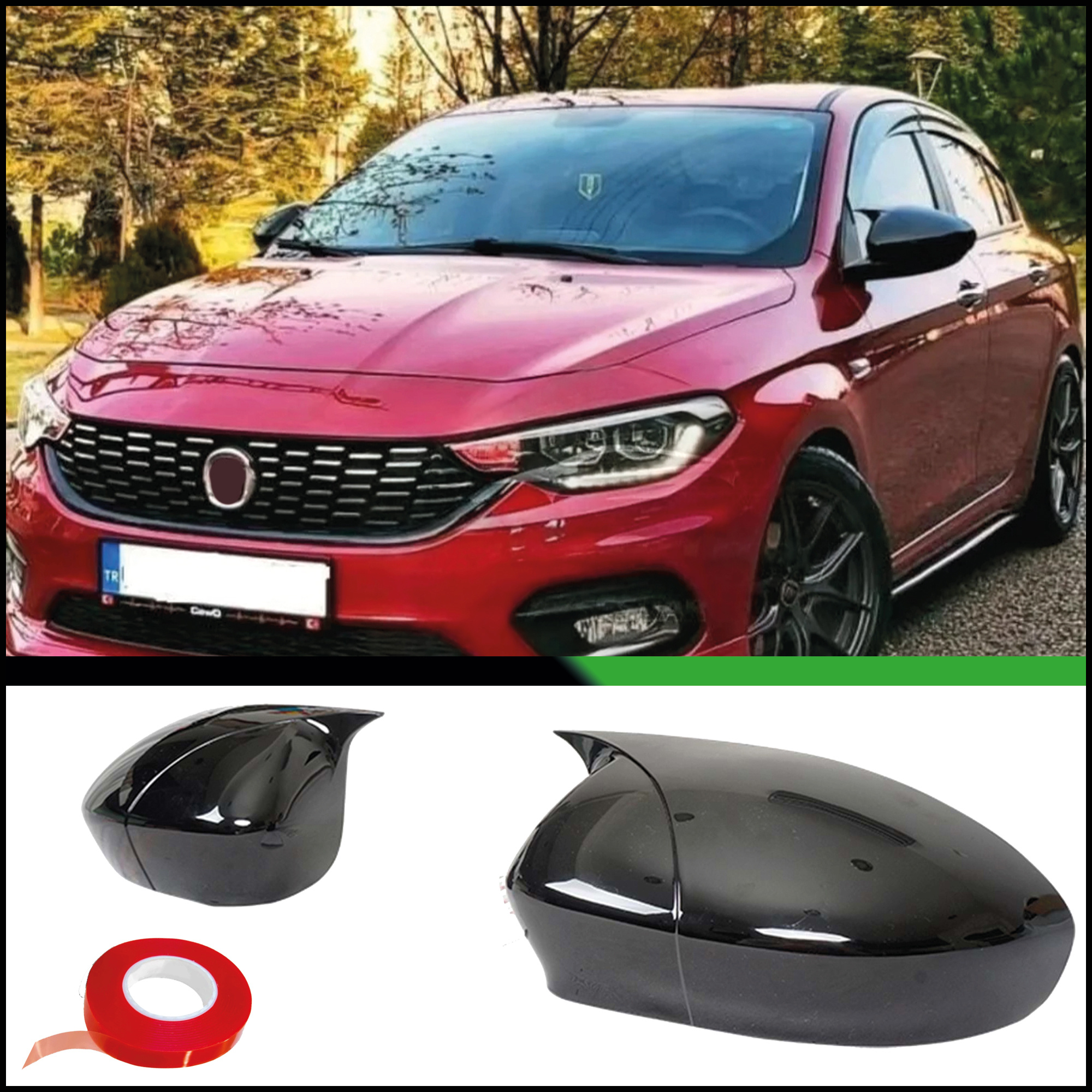 Mirror Cover For Fiat Egea Neon 2015+ Accessory Rearview Mirror Cap Shell Cap Bat Model