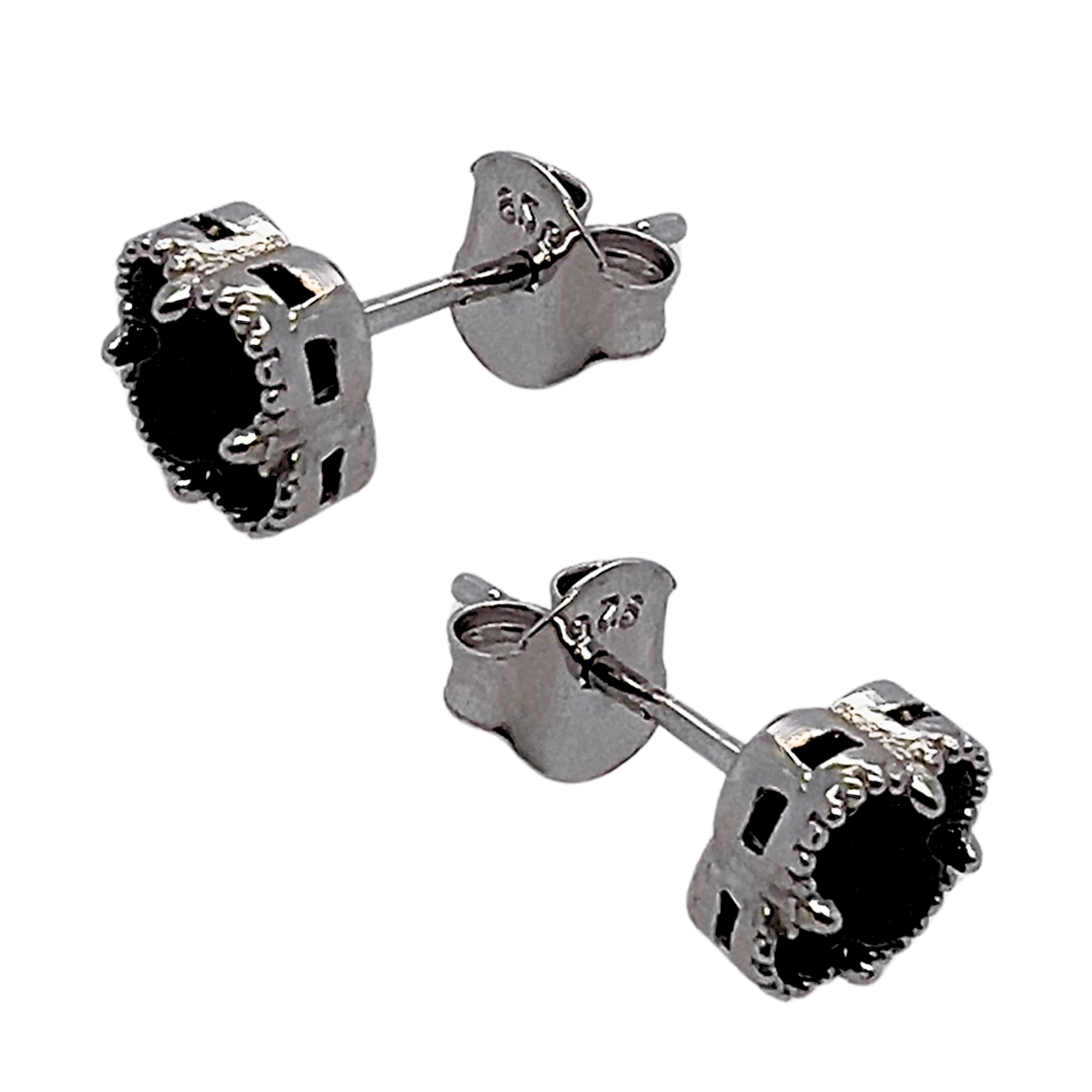 Image of Earrings Featuring A Very Popular Happiness Motif - 925 Silver, Filled With A Black Stone, Studs, Delicate, Gift-wrapped, From A Seller. Check Our Reviews And Enjoy Beautiful Jewelry
