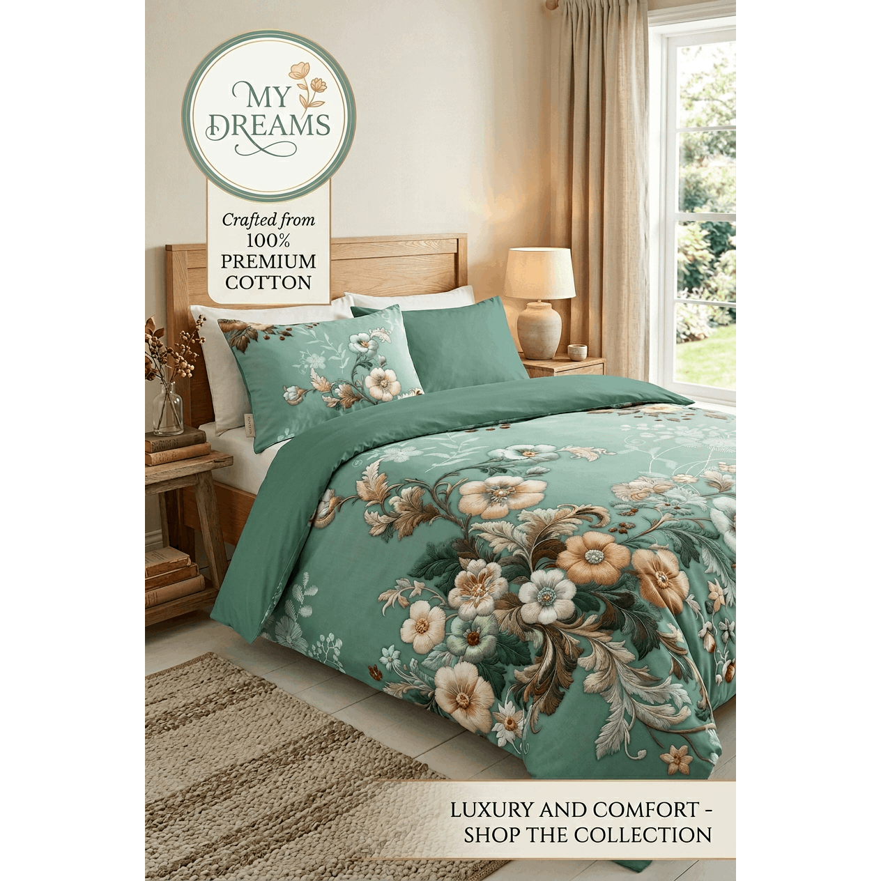 Bedspread, Duvet Cover, Bedding, 100%, Reinforced, , Green, Zipper, From Brand