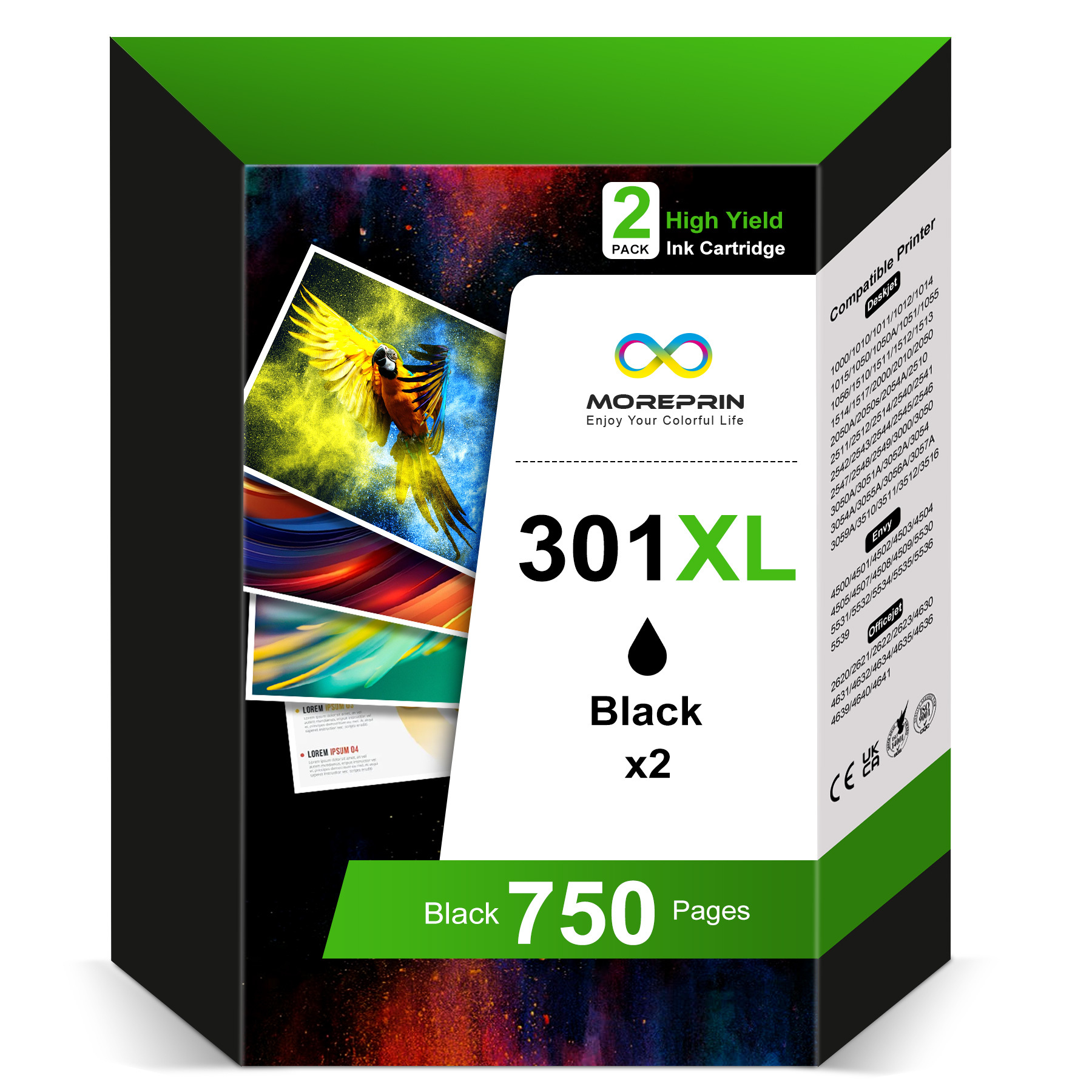 2 Black 301xl 301 Ink Cartridges Compatible With 301xl Printer Cartridges Multipack 750/450+ Pages For 4500, 4504, 5530, 5534, 2540, 2544, 2549, 2620, 2622, 4630, 4632