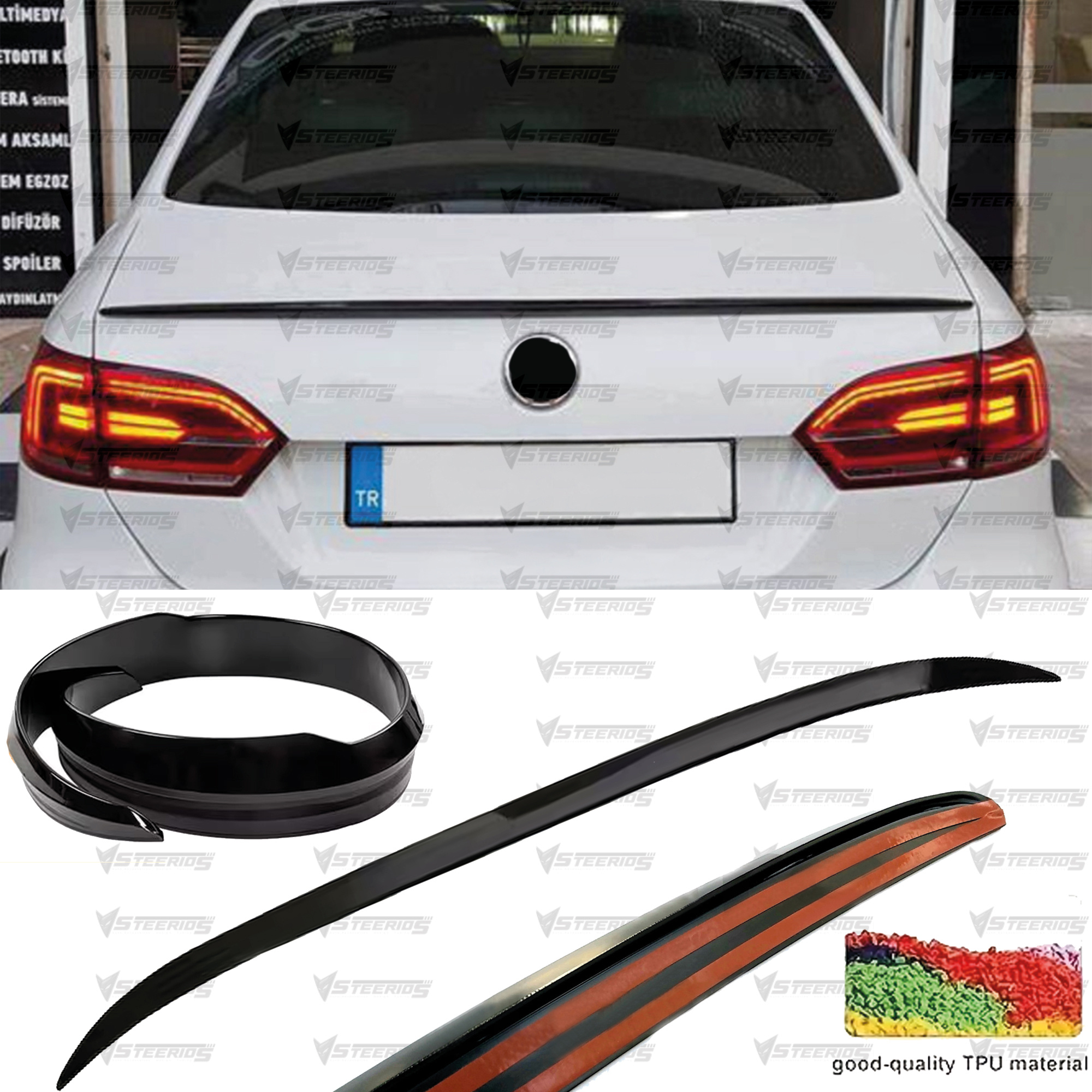 Black Soft Plastic Trunk Spoiler 1.2 M / 47 Inches Modification For Jetta Mk6 2010-2018 M4 Style Rear Wing Without Stamping Fixed Wing Rubber Flexible | Dynamic Design | Highquality Spoiler