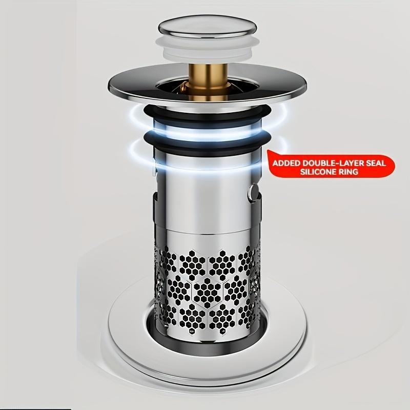 TEMU Bathroom Sink Drain Stopper, A Strainer For Catching Hair, Featuring A Pop- And A Removable Stainless Steel Filter Basket