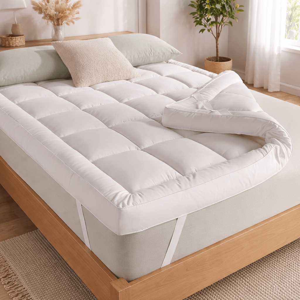 extra thick 10cm mattress topper hotel   quilted mattress pad brushed top with   ball hollowfiber filling elastic corner straps fits mattress up to 40cm deep