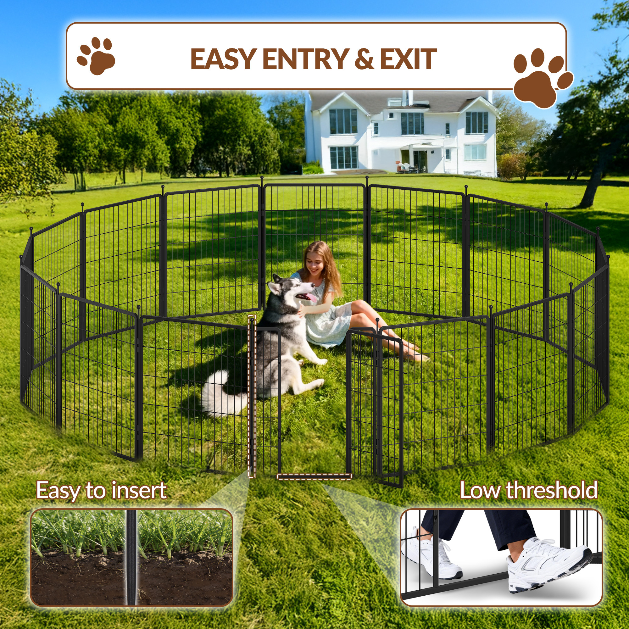 Image of Freelance Enclosure, Metal Outdoor Playpen, Foldable Puppy Run With Door, For Indoor And Outdoor Use, Animal Playpen, Diy Playpen, 16 Grid Panels With 2 Door Locks, 80 Cm High, Black