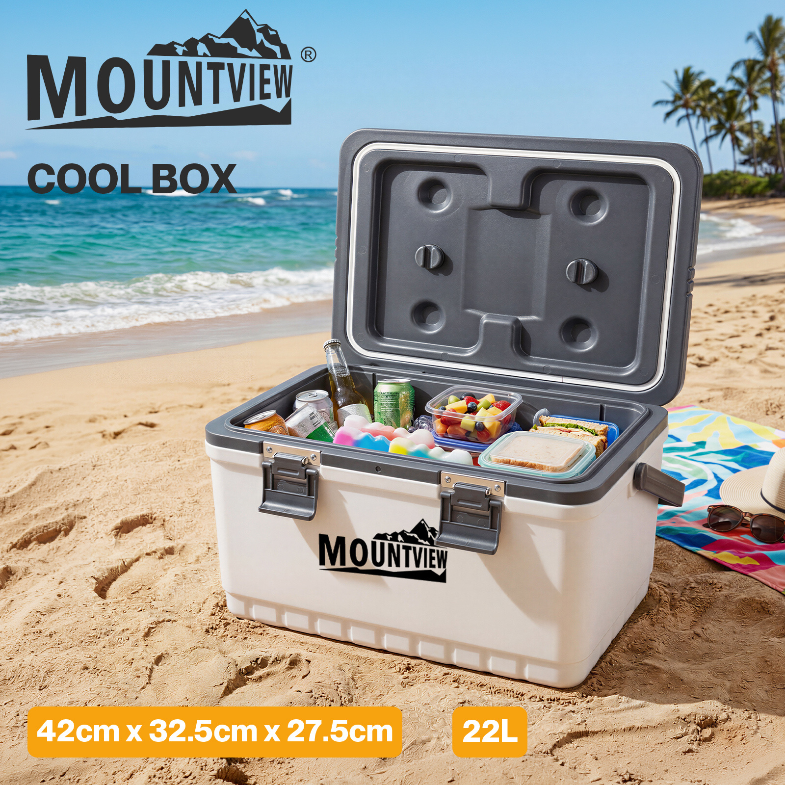 TEMU Mountview 22l Cool Box Large Portable Insulated Cooler With 3cm Insulation Layer, -pressure Buckles, Includes 2 500ml Packs, Heavy-duty 100kg