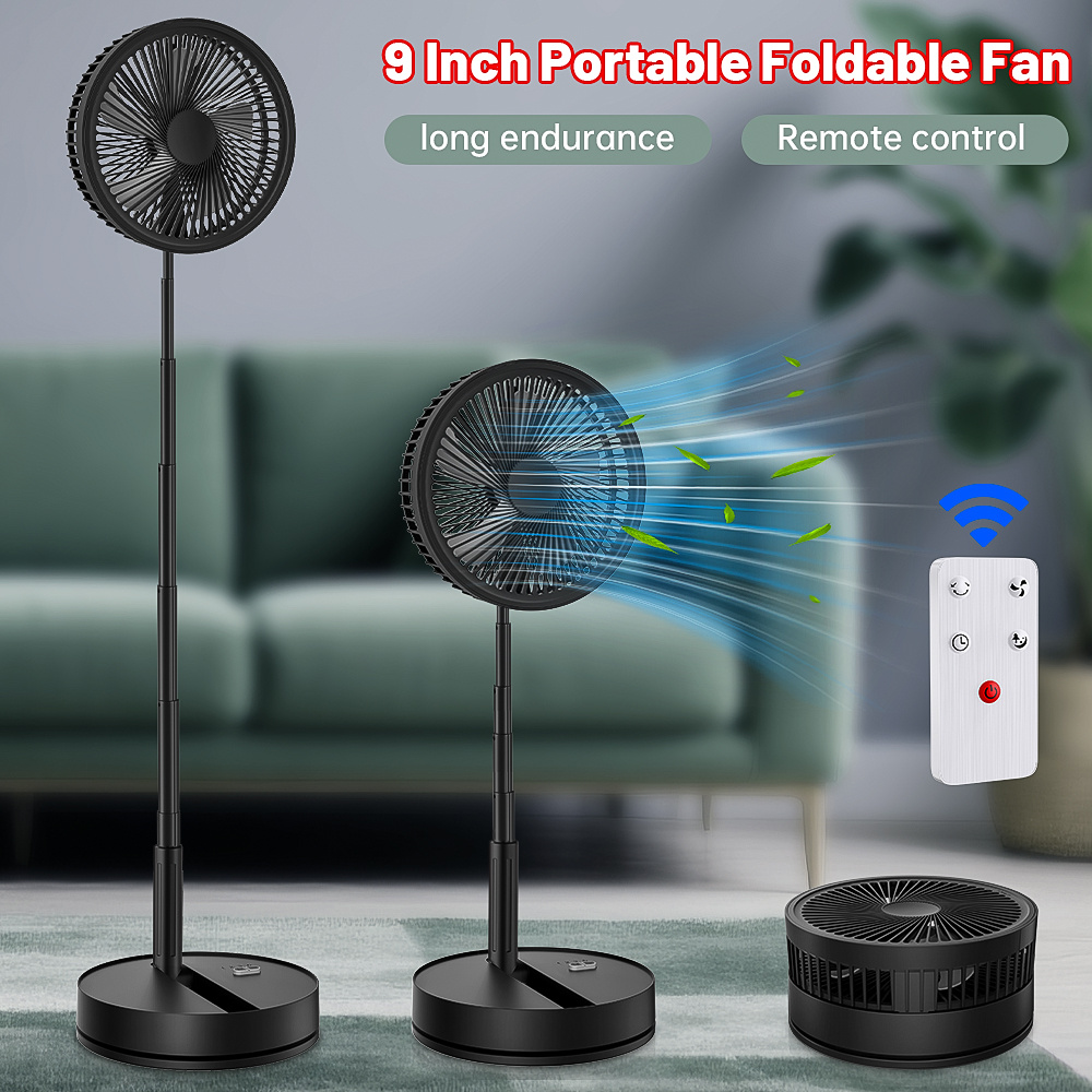 Portable Fan, Foldable Fan Foldaway With Remote Control, With 8000mah Rechargeable Battery, 4 , Timer, Adjustable Height And Head Great, For Office, Home, Outdoor, Camping And Travel