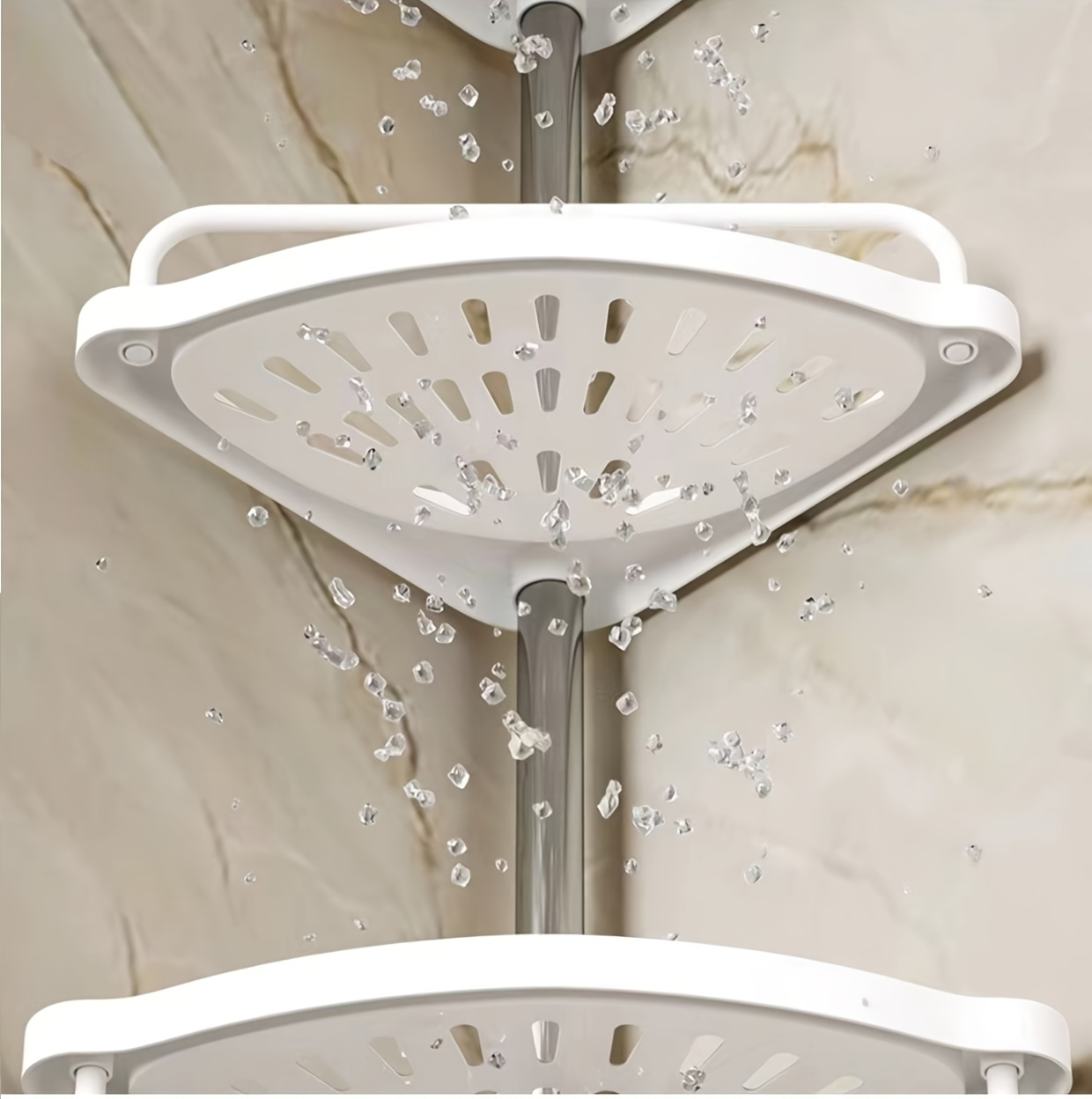 estante de ducha de   de 4 niveles, estante de almacenamiento con barra de tensión resistente al  , altura ajustable de 47.2   cm,   para organizar baños y bañeras Detalles del producto 2