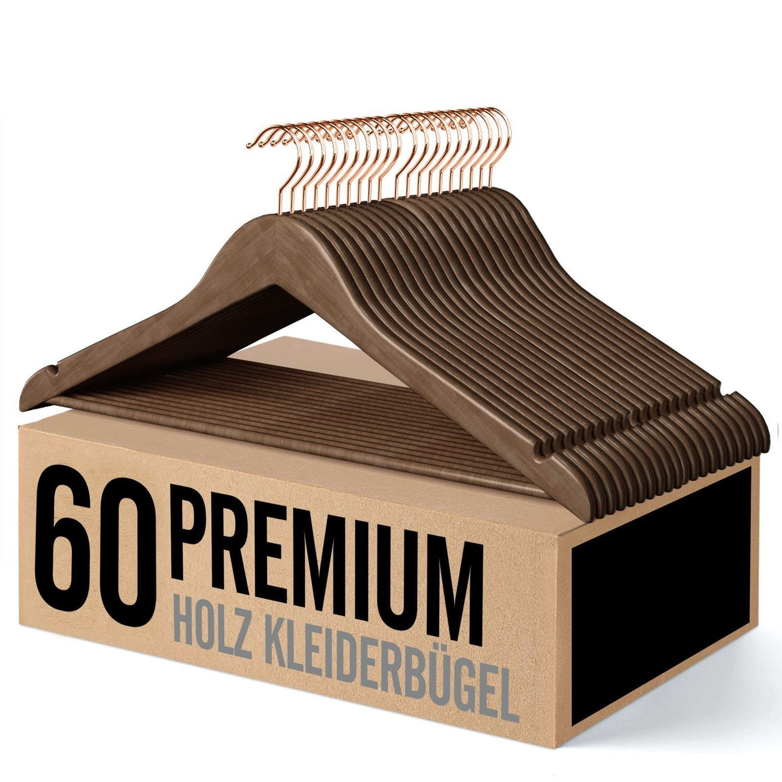 20/40/60/80 Pieces Nut Brown Wooden Hangers For Suits, Non-slip Wooden Hangers With Rose Gold