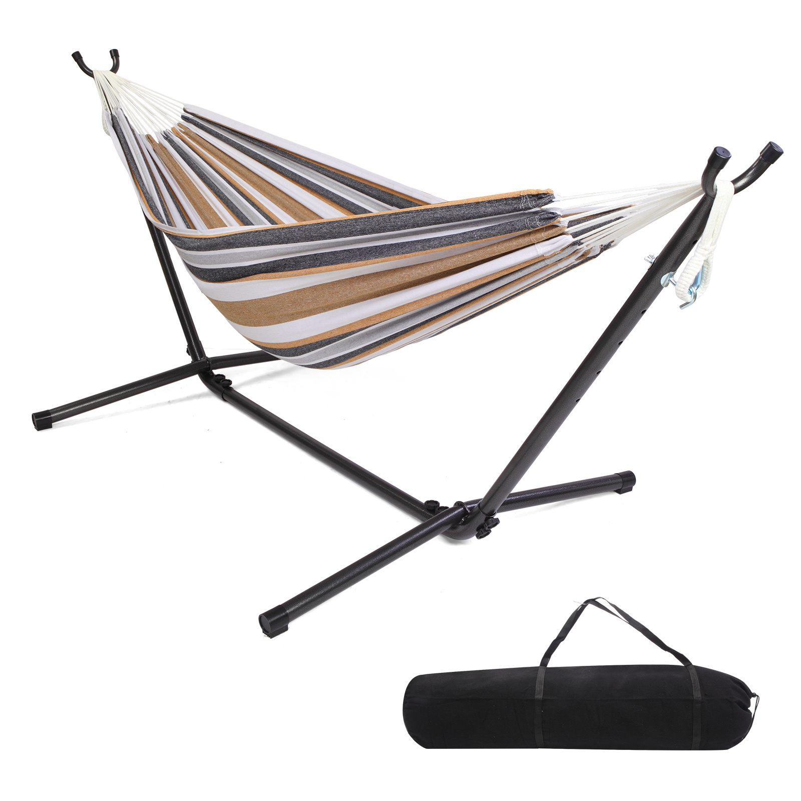TEMU Bonnlo Hamac sur Pied avec Support en Acier, Hamac Extérieur en Coton-Polyester 2 * 1.5m, Ensemble sur Pied Pliable, Porte 150 kg pour Jardin,