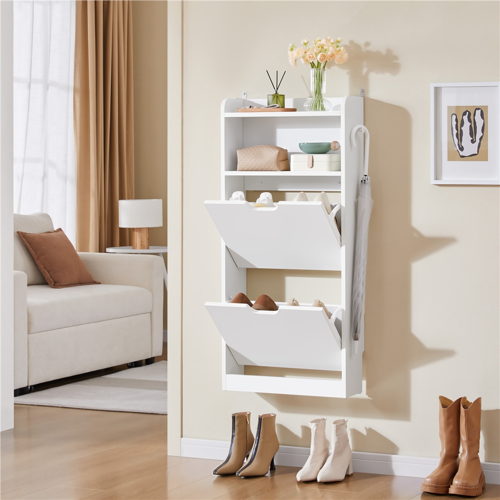 Image of 4-tier Free-standing Shoe Rack With 4 Folding Compartments & 2 Open Shelves Shoe Cabinet Entrance Shoe Rack For Hallway/entrance Area