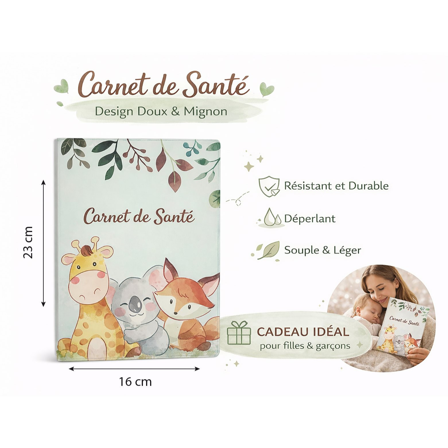 TEMU Protège Carnet de Santé Enfant - Gomme Expansée - Souple, & Imperméable - Étui Carnet Bébé Fille ou Garçon - Cadeau - Modèle et koala