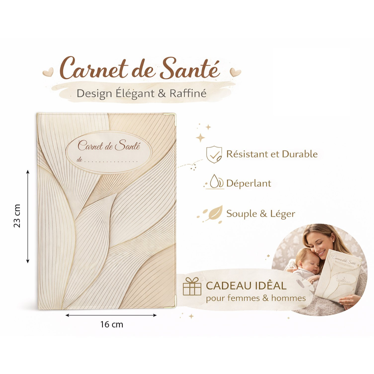TEMU Protège Carnet de Santé Enfant - Gomme Expansée - Souple, & Imperméable - Étui Carnet Bébé Fille ou Garçon - Cadeau - Modèle doré