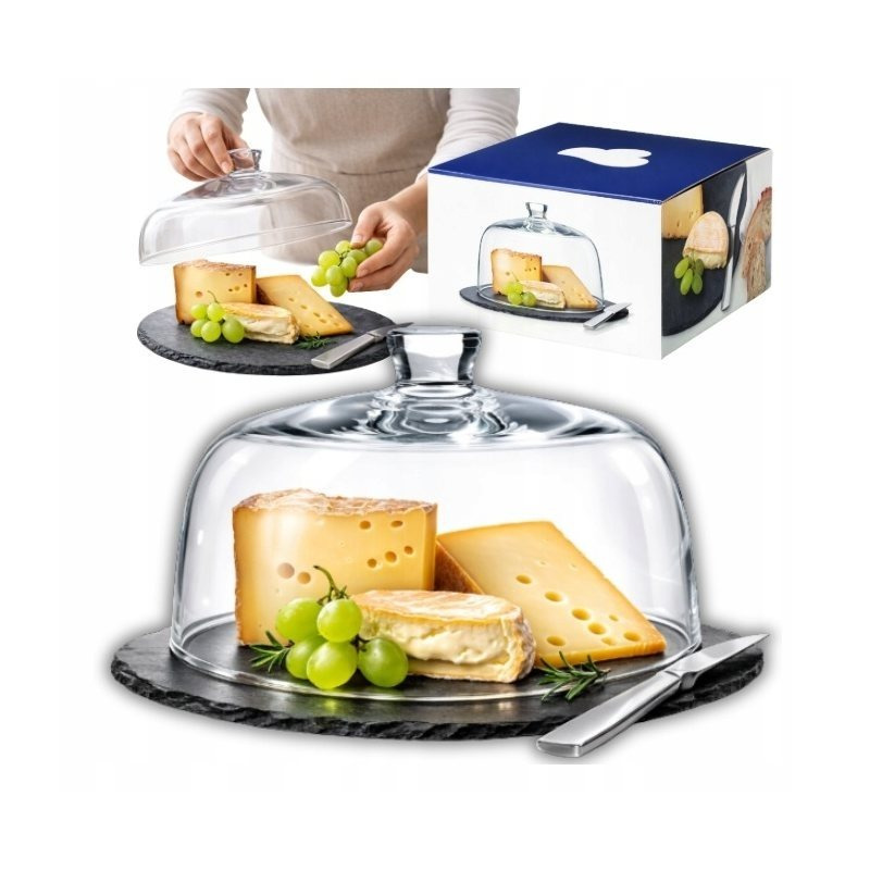 Image of Cheese Board With Glass Lid, , , Stone