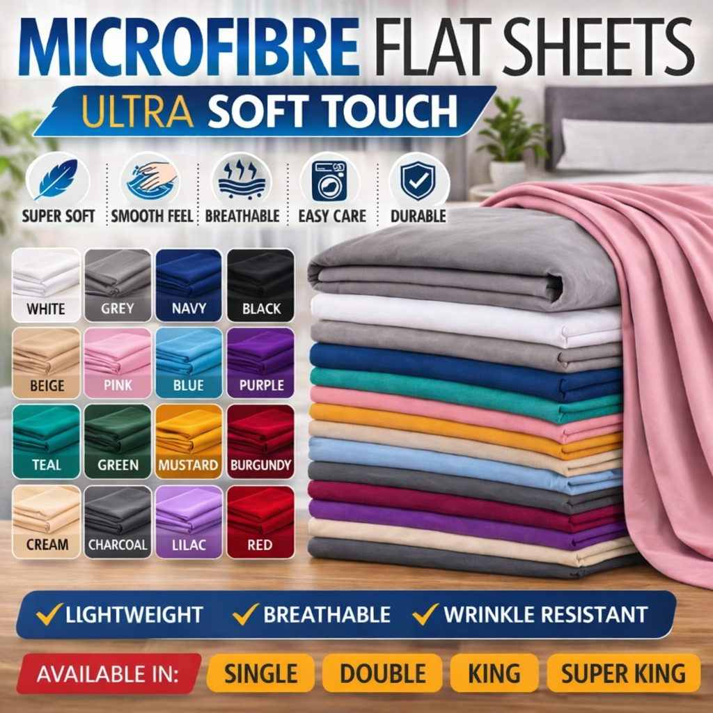 TEMU Smooth & Soft 100% Microfibre Flat Sheet - Breathable Durable Bedding 1pc - Machine Washable For - Wrinkle & Fade Resistant Super Soft