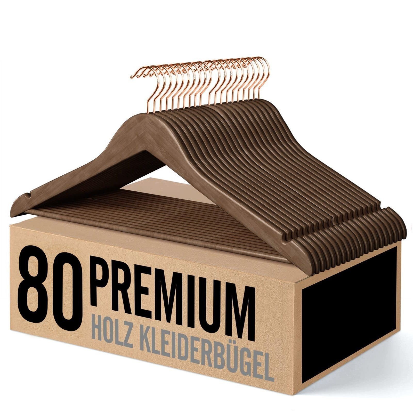 20/40/60/80 Pieces Nut Brown Wooden Hangers For Suits, Non-slip Wooden Hangers With Rose Gold