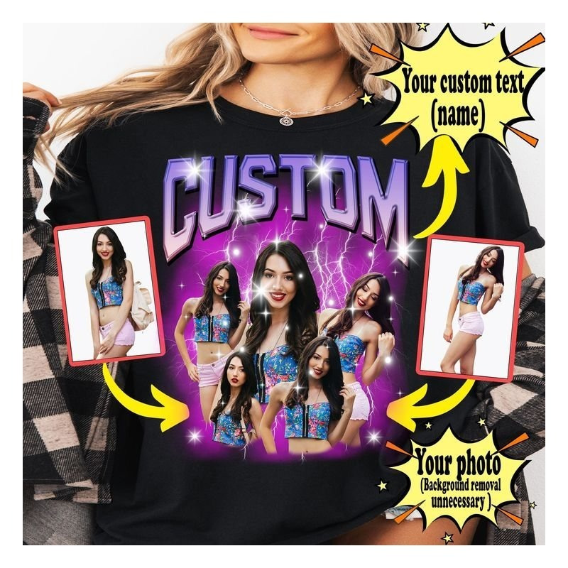 TEMU Custom Photo T-shirt Personalized Vintage 90s Bootleg Style Retro Graphic Tee, For Women Men, Personalized Birthday Anniversary Gift, Diy Custom