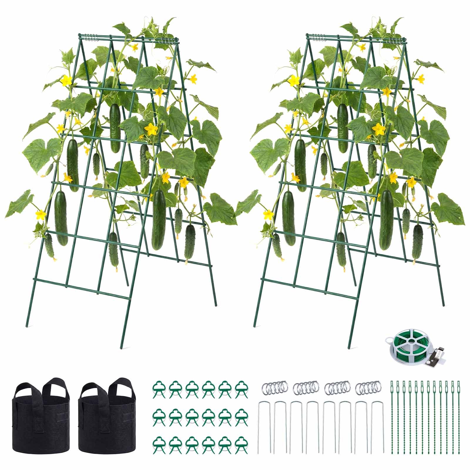 Image of Vevor Cucumber Trellis 4 Pack, Garden Trellises For Raised Bed, Metal Coating Plant Support For Vine, Climbing Plants, , Beans, Zucchini, Tomato, Flower (46.06 X 18.11 4pcs)