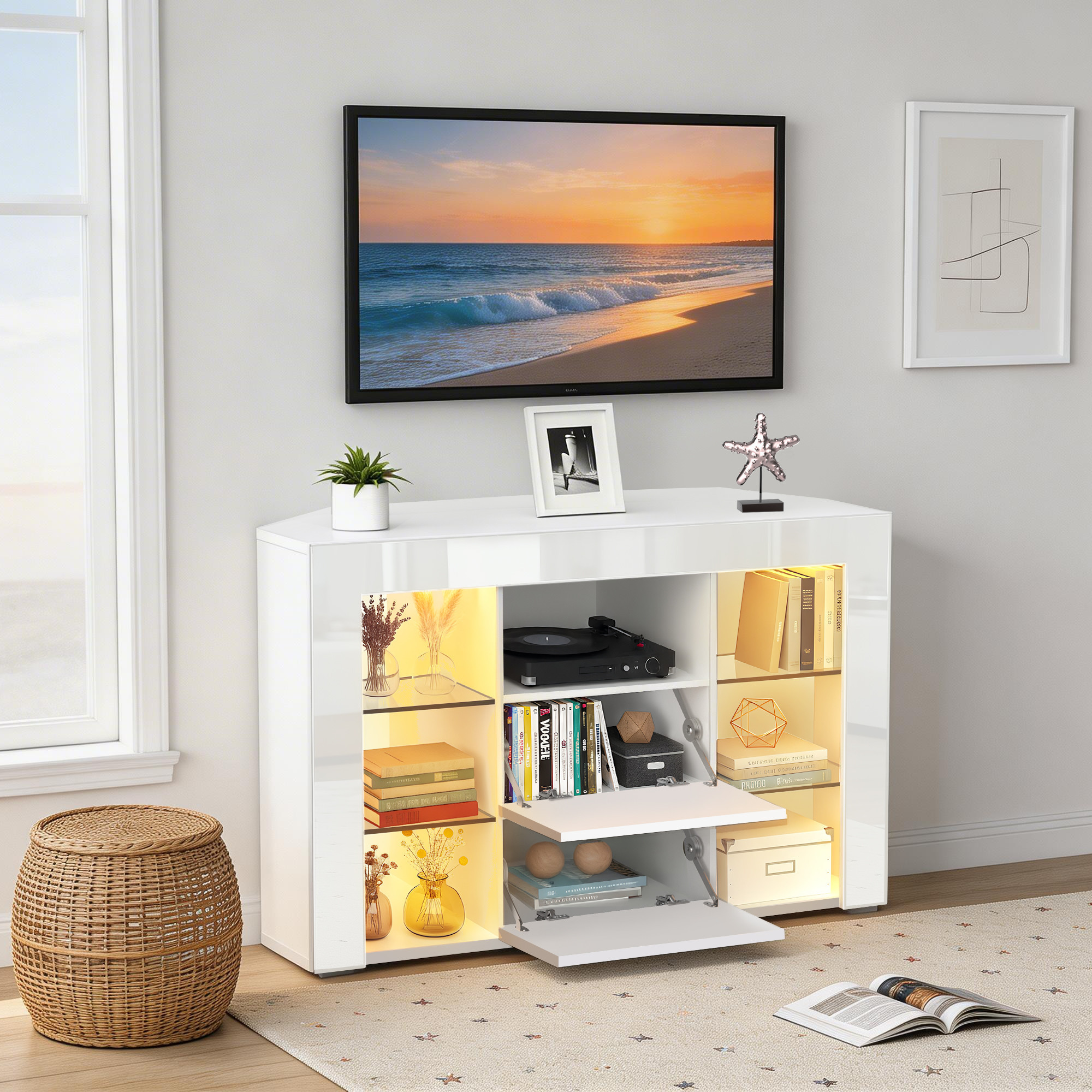 TV-Eckschrank – RGB-LED-Beleuchtung aktiv