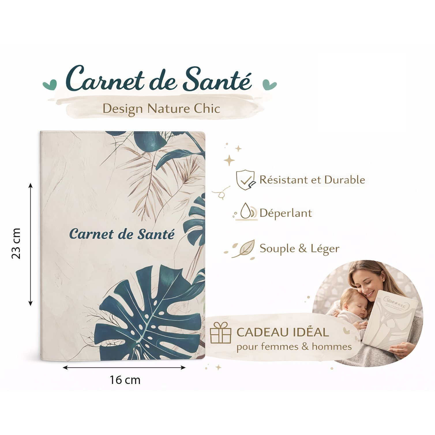 TEMU Protège Carnet de Santé Enfant - Gomme Expansée - Souple, & Imperméable - Étui Carnet Bébé Fille ou Garçon - Cadeau - Modèle Monstrea beige