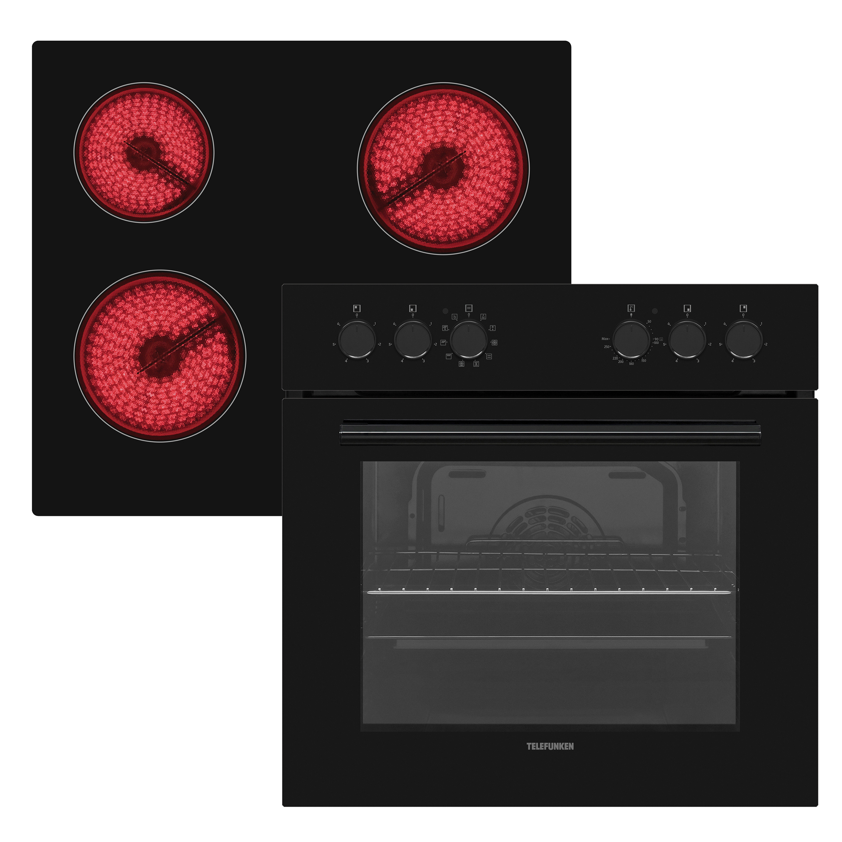 Image of Telefunken Ech65a-b2 Built-in Stove Set | Electric Stove-cooking Field Combination | Oven With Grill And Convection | Frameless Glass Ceramic Cooking Field With 4 Zones | 65 | 60 Cm | Stainless Steel