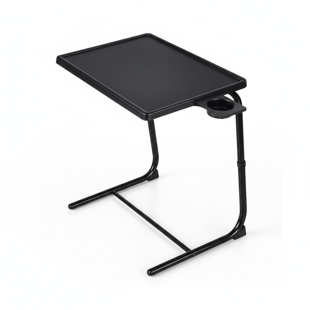 Auxiliary Sofa Table - Pincho - Folding Table, Bedside Table, Living Room Auxiliary Furniture With Elevated Edge Cup Holder, Type C Adjustable Height - Black For Sofa And Bed