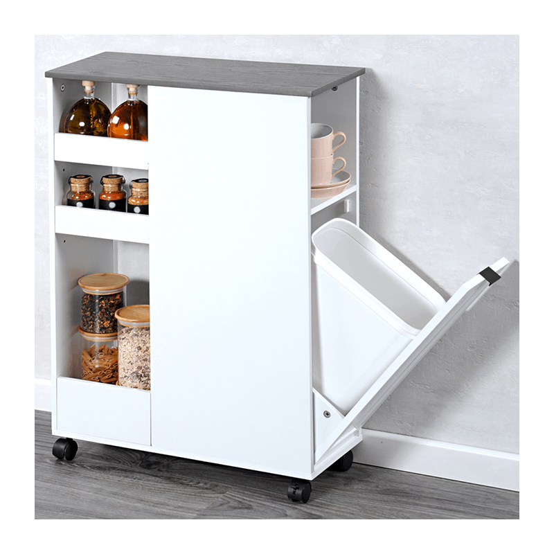 Image of 60 X 25 X 86 Cm Niche Shelf With 15 L Trash Can Niche Cart Mobile Shelf With Trash Can Roll Cart Kitchen Cart Transport Cart With Work Surface And Drawer Mobile Kitchen Shelf Including Paper Basket