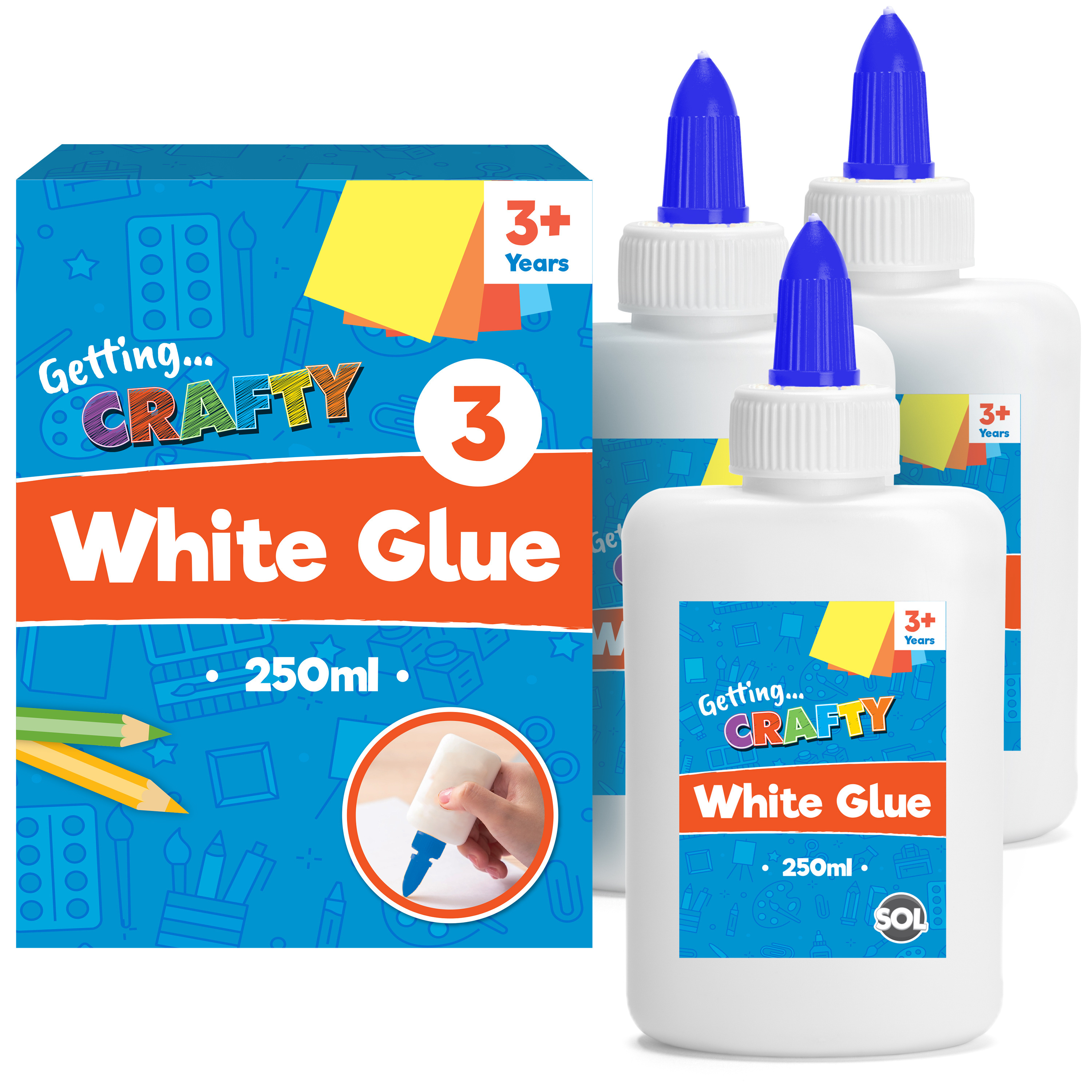 TEMU 3 X 250ml Pva Glue Pack | White & Washable Craft Glue | Multipurpose Adhesive For Paper, Card, Wood, Fabric & Slime Glue | Arts & Crafts Diy