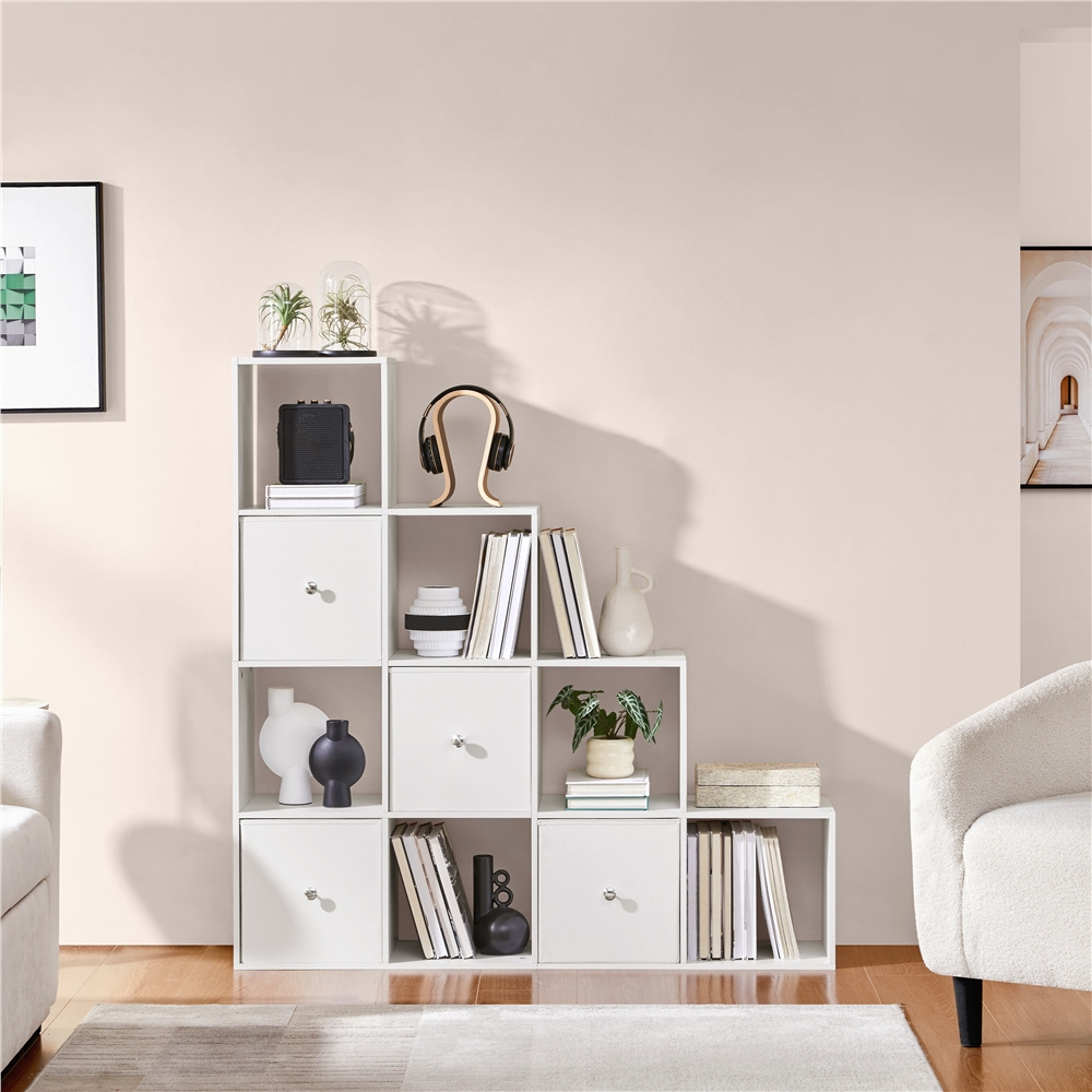 Image of Costoff's Bookshelf With 10 Compartments & 4 Storage Baskets L-shaped Cube Shelf With For 120-200 Books Storage Shelf Up To 100 Kg Load-bearing For Living Room/office/bedroom/office
