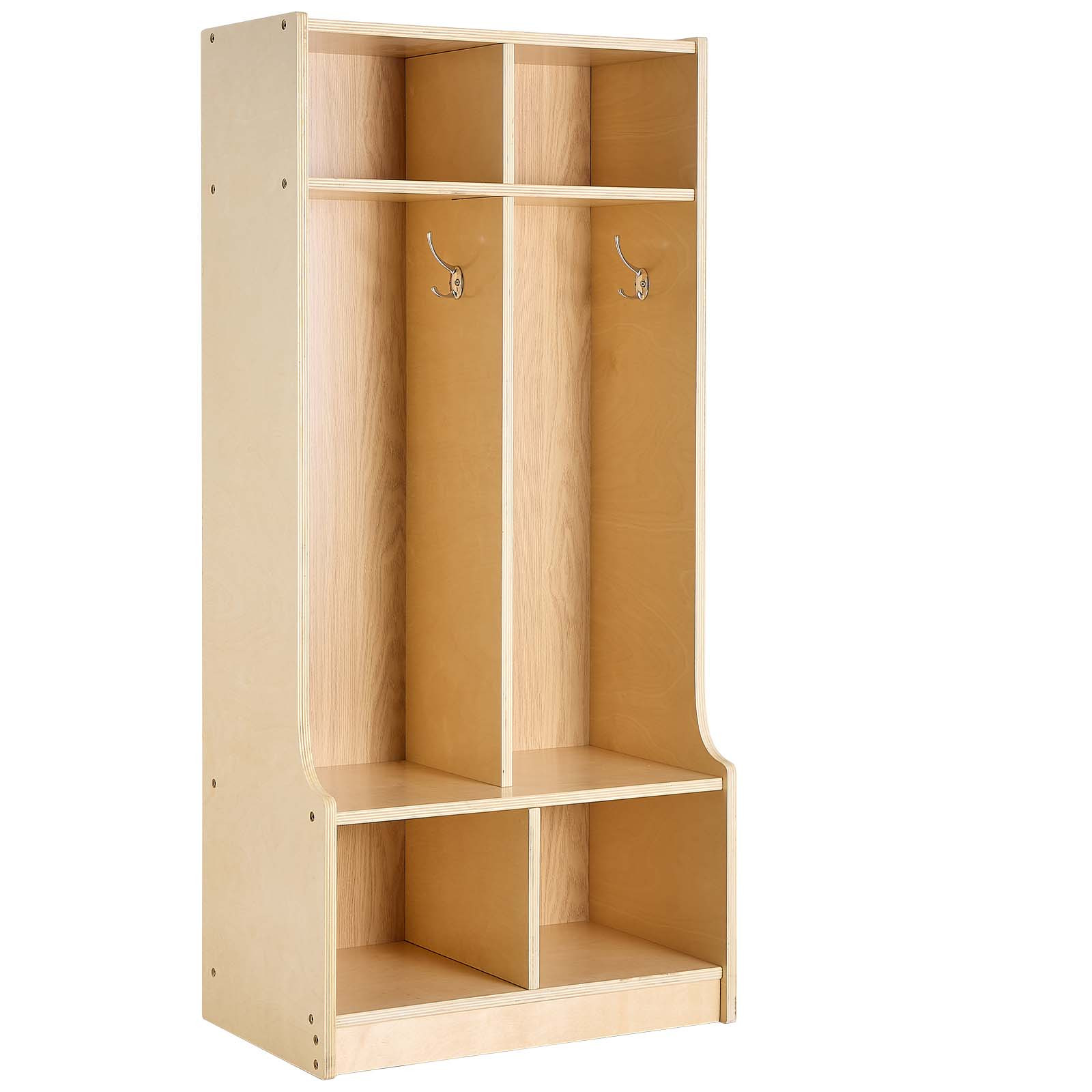 Image of Vevor 2-section Kids Coat Locker, Wooden Toddler Cubby Storage Organizer With 4 Hooks & Anti-tip Kit, Modern Kid Coat Cubbies With 4 Small Open Storage Boxes For Home, Kindergarten, Daycare, Natural