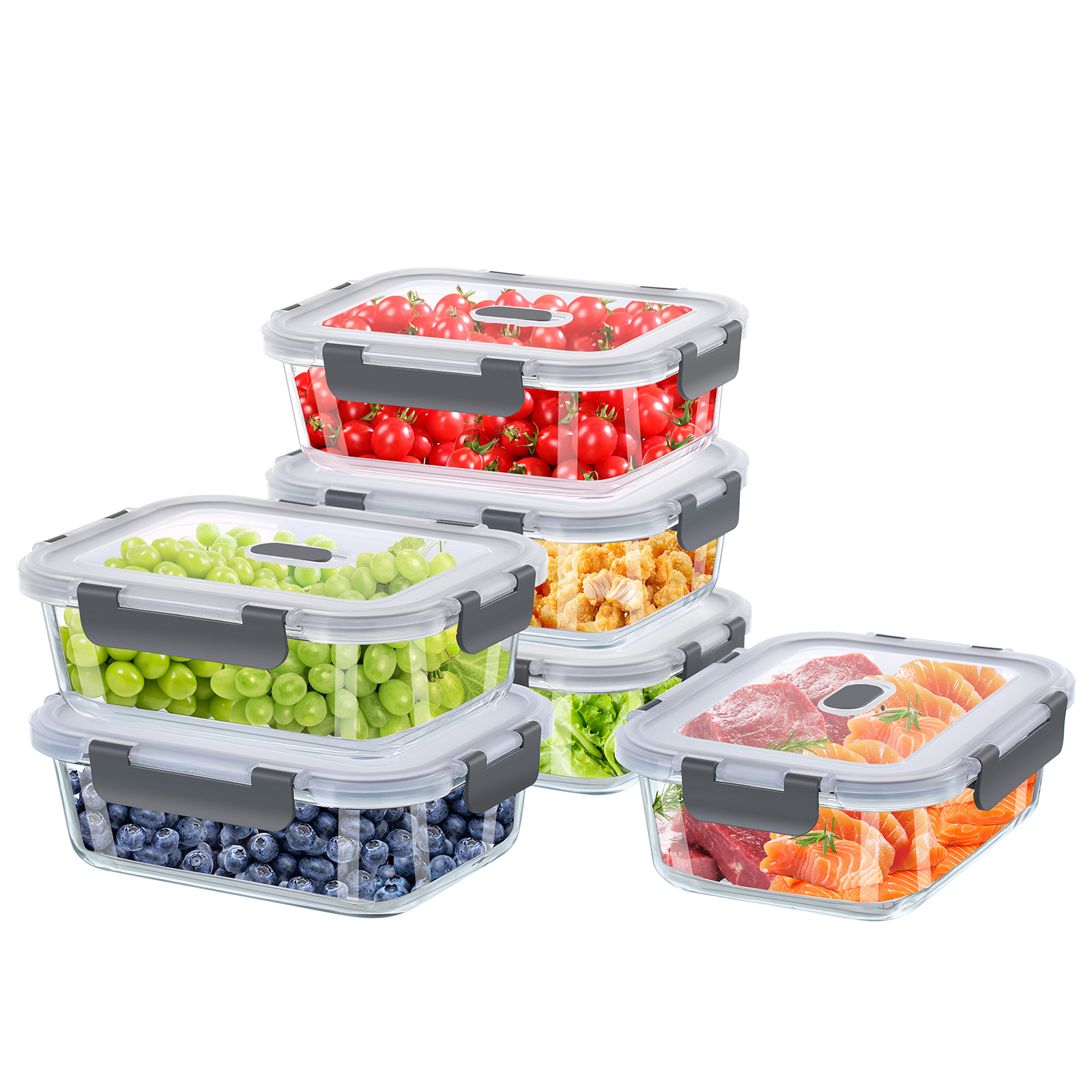 Fresh-keeping Glass Set For Food 12pcs (6 Containers + 6 Lids), Glass Containers With Lids Microwave, Dishwasher & Freezer-friendly - Meal Prep Glass Boxes