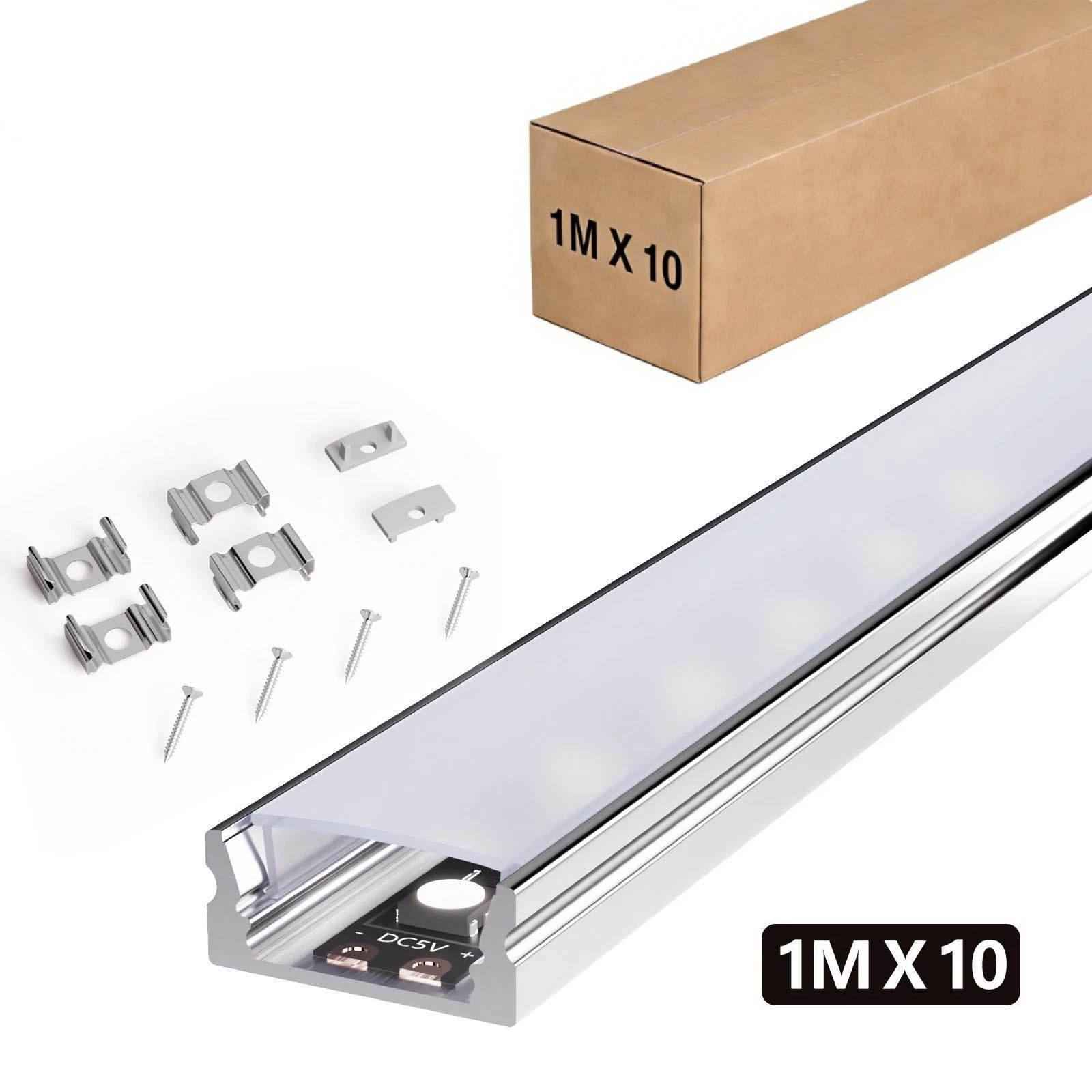 10-pack X 1m Led Aluminum Profile Set, U/v/yw-shaped Aluminum Rail For Led Strips, With Cover, End Caps & Mounting Clips, Heat Sink Light Bar For Cabinet & Wall Lighting