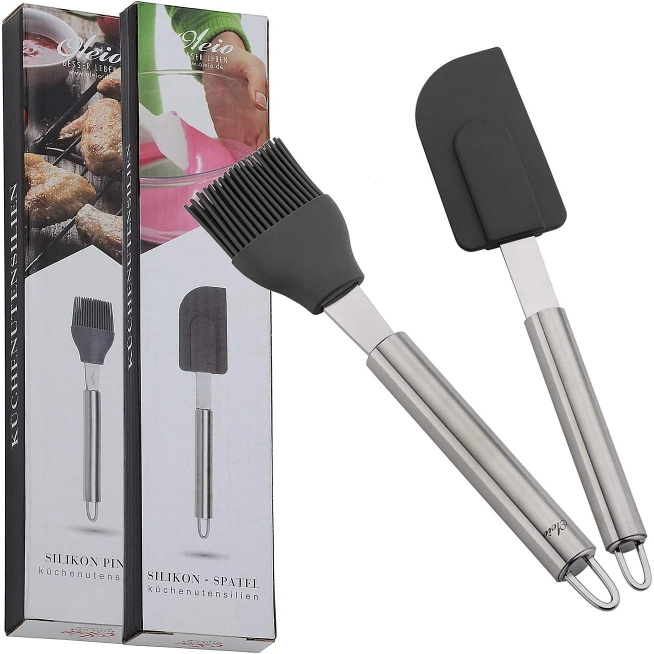 Image of High- Accessories Silicone Set - The Set Of A Silicone Brush, Pastry Brush, And A Silicone Spatula, Dough Scraper, Dishwasher Safe.