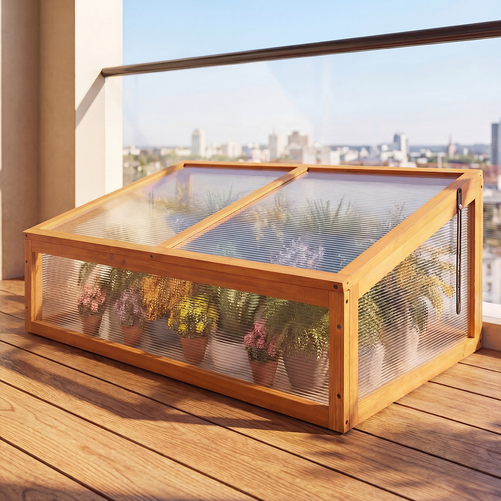 Image of Wood Cold Frame Greenhouse, Portable Raised Planter Bed Protection With Transparent Roof, Small Indoor Outdoor For Garden Sunroom Balcony