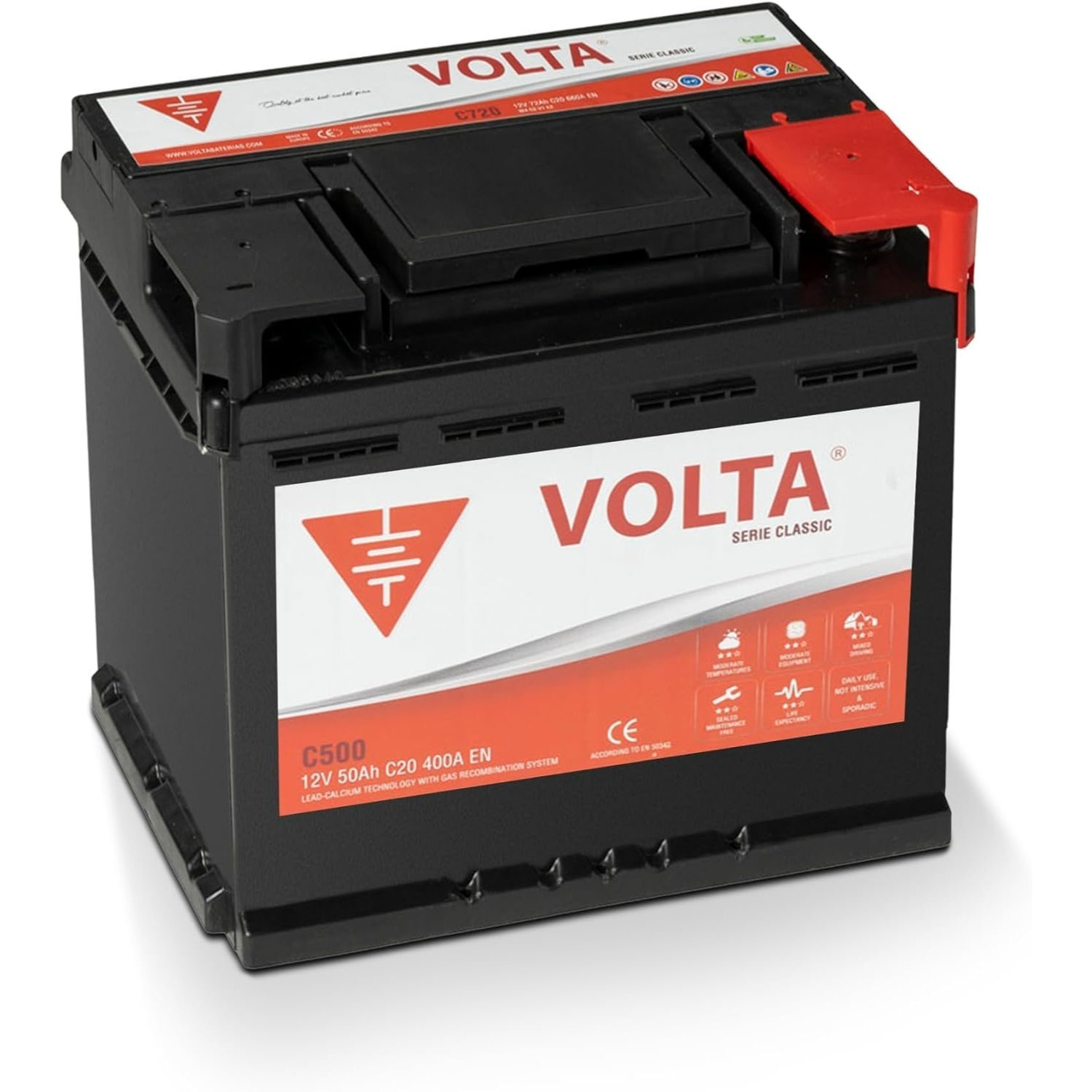 TEMU Batería de Coche 50Ah 400A EN Classic Volta C500D