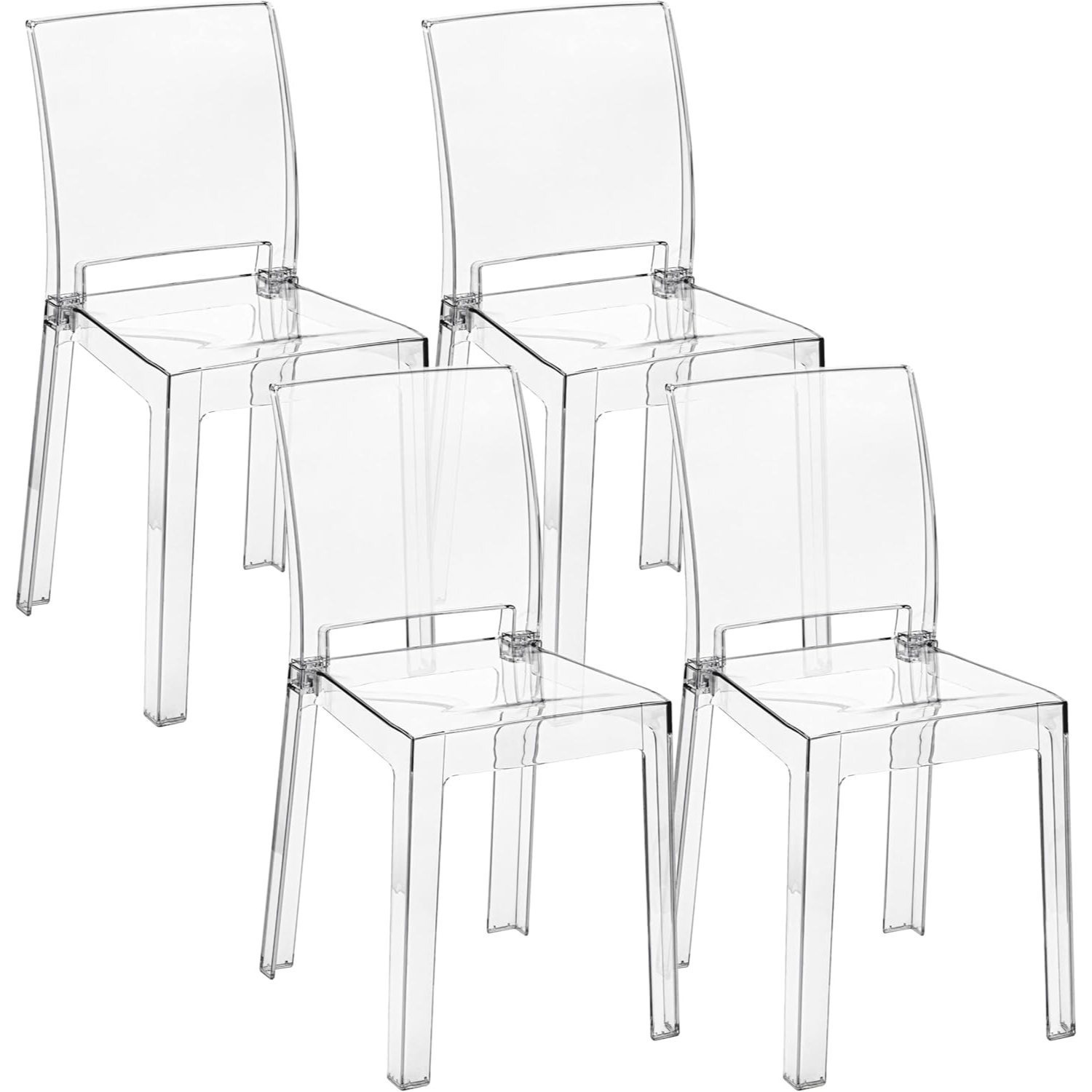 TEMU Baroni Home Juego de 4 Sillas de Policarbonato Resistente, Desmontables en 2 Piezas, con Asiento Ergonómico y Respaldo , Sillas Ideales para