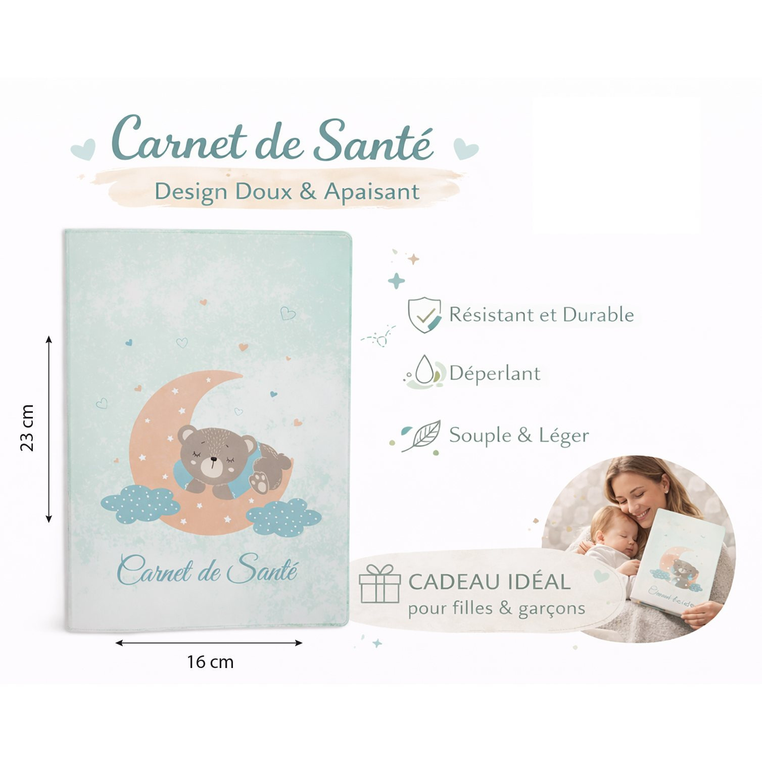 TEMU Protège Carnet de Santé Enfant - Gomme Expansée - Souple, & Imperméable - Étui Carnet Bébé Fille ou Garçon - Cadeau - Modèle Ourson bleu