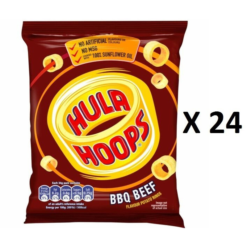 TEMU Hula Hoops Bbq Beef 24g Crisps Snacks Pack Of 24
