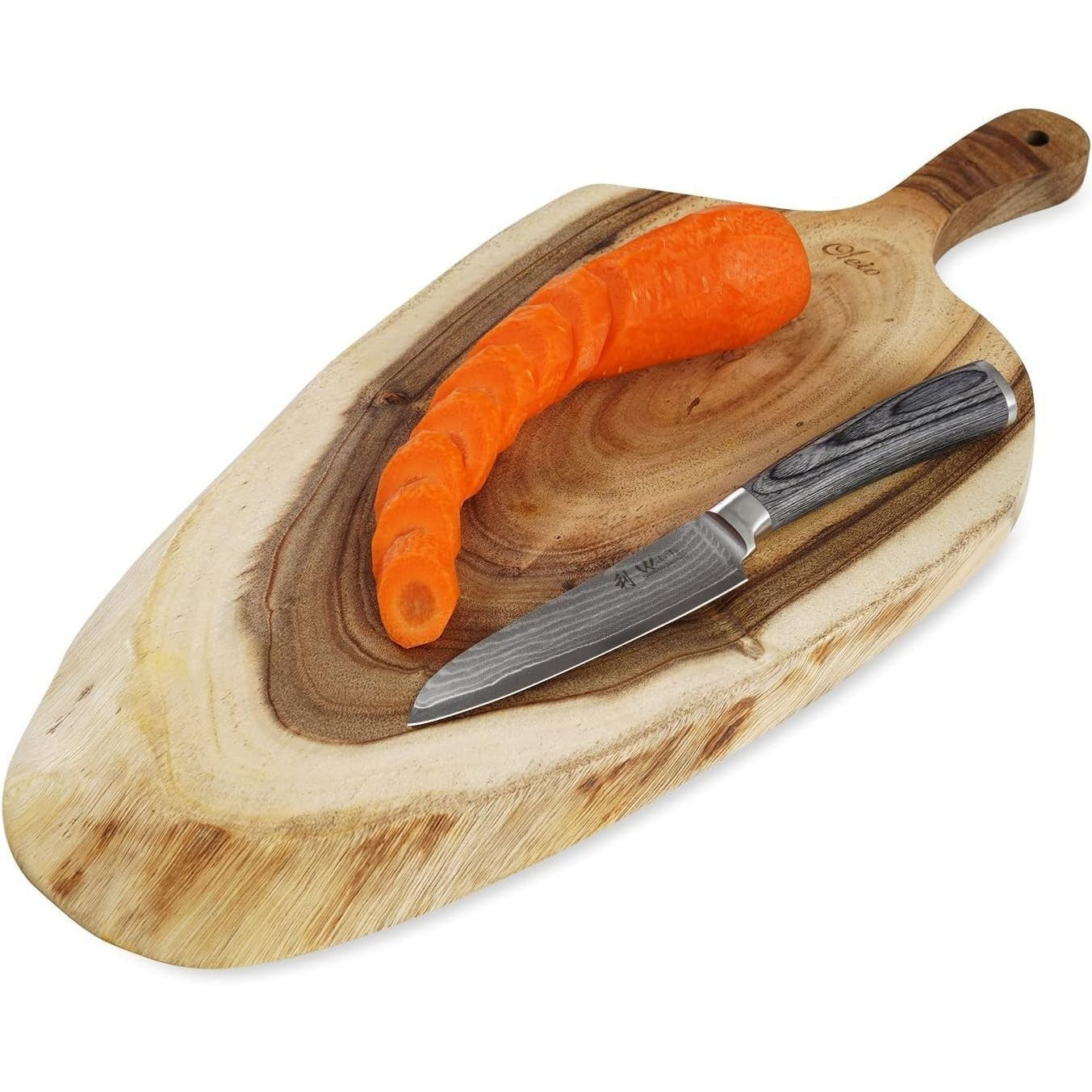 Image of Oil Cutting Board Made Of Acacia Wood 49 × 21.4 × 2 Cm (including Handle) | From Solid Tree Trunk | With Natural Edge & Food-safe Oil Finish | For Kitchen & Serving, Hobby & Professional Chefs | In .