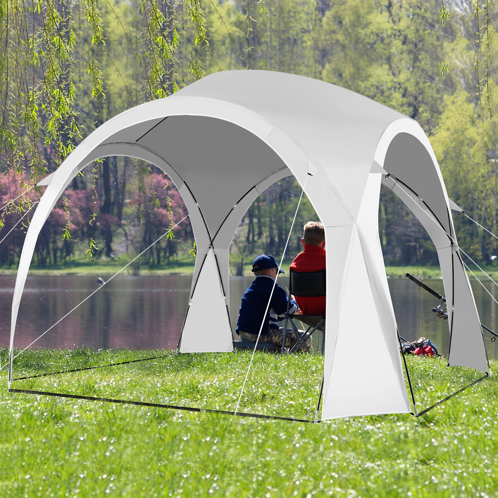 Image of 327 X 327 Cm Large Sun Shelter For 6-8 People, Upf50+ Beach Tent W/ Carry Bag, 16 Stakes, 8 Wind Ropes, Portable Sunshade Tent, Easy Setup, Outdoor Canopy Tent For Camping, Backyard, Picnic, Fishing