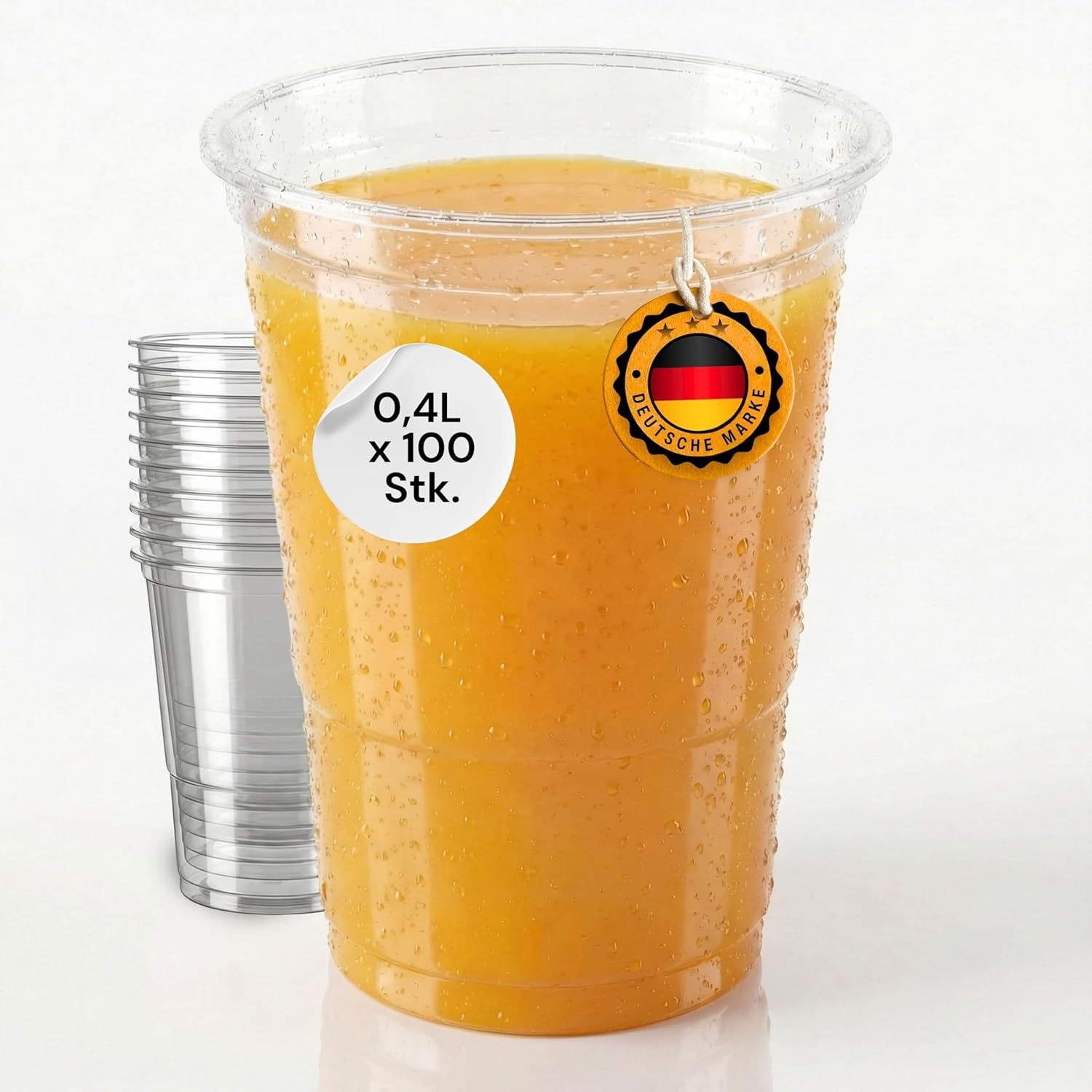 TEMU 100 Drinking Cups | Oak Stripe 0.4l | Beer Cups Plastic Cups Disposable Cups Made Of Plastic Pp (polypropylene), Transparent | Dispensing Cups