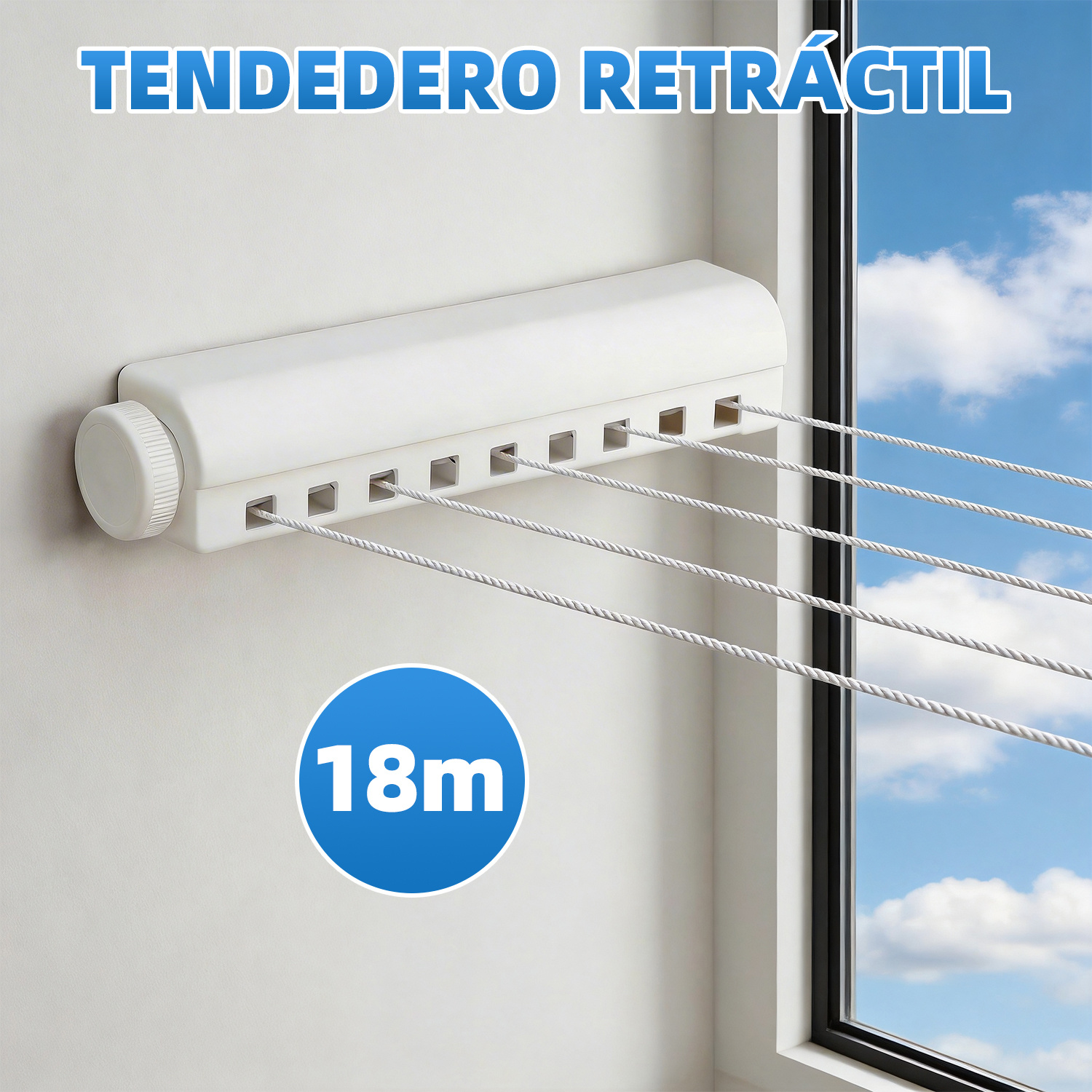 TEMU Cuerda de Secado Retráctil, Cuerda de Ropa de Pared, Cuerda para Ventanas, 18m por , Paquete de 5, de , Fácil Instalación, para , Ventana, ,