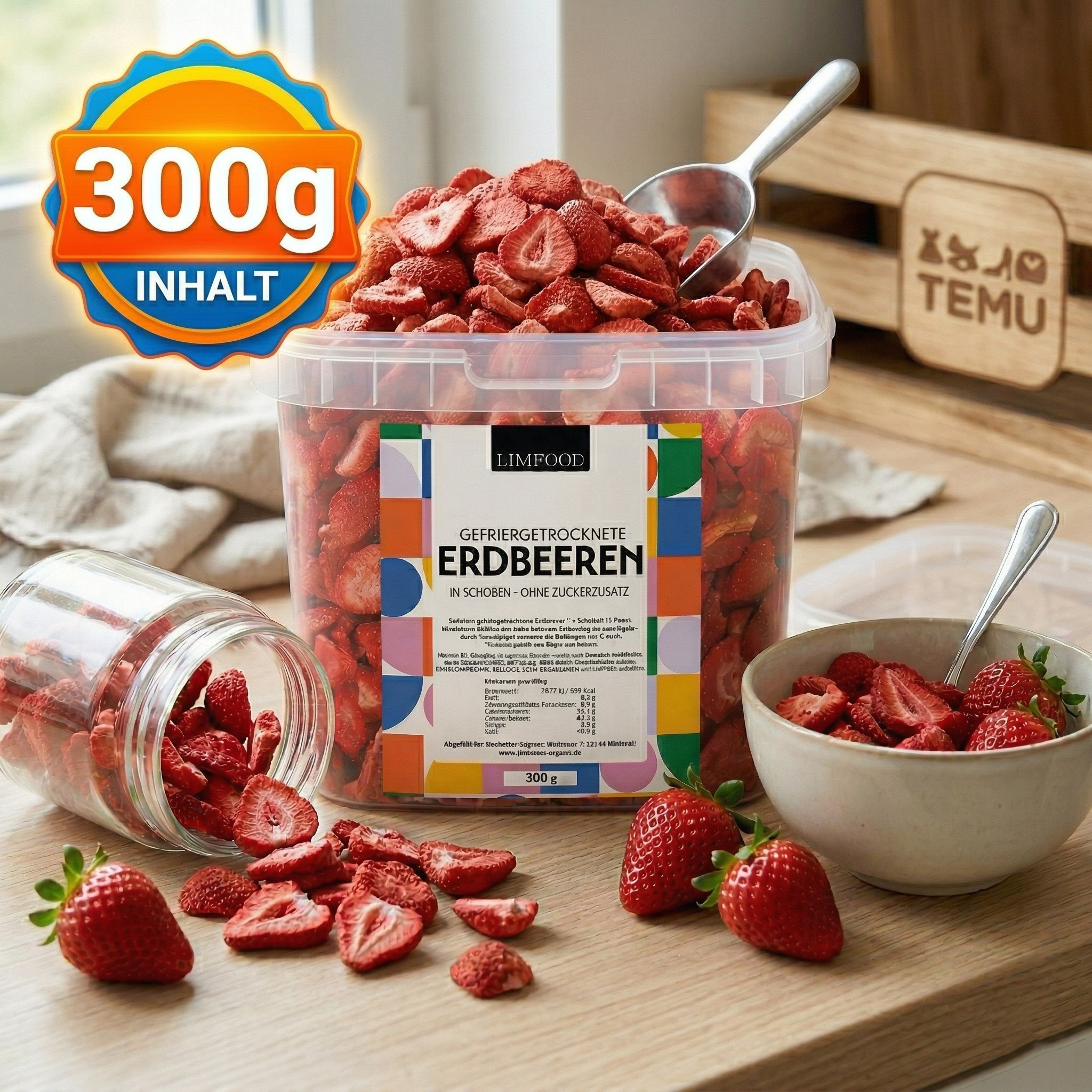 Freeze-dried Strawberries - Strawberry Chips (300g) - Crispy Strawberry Slices Without Added Sugar | Natural Snack & Muesli Topping In A Storage Bucket