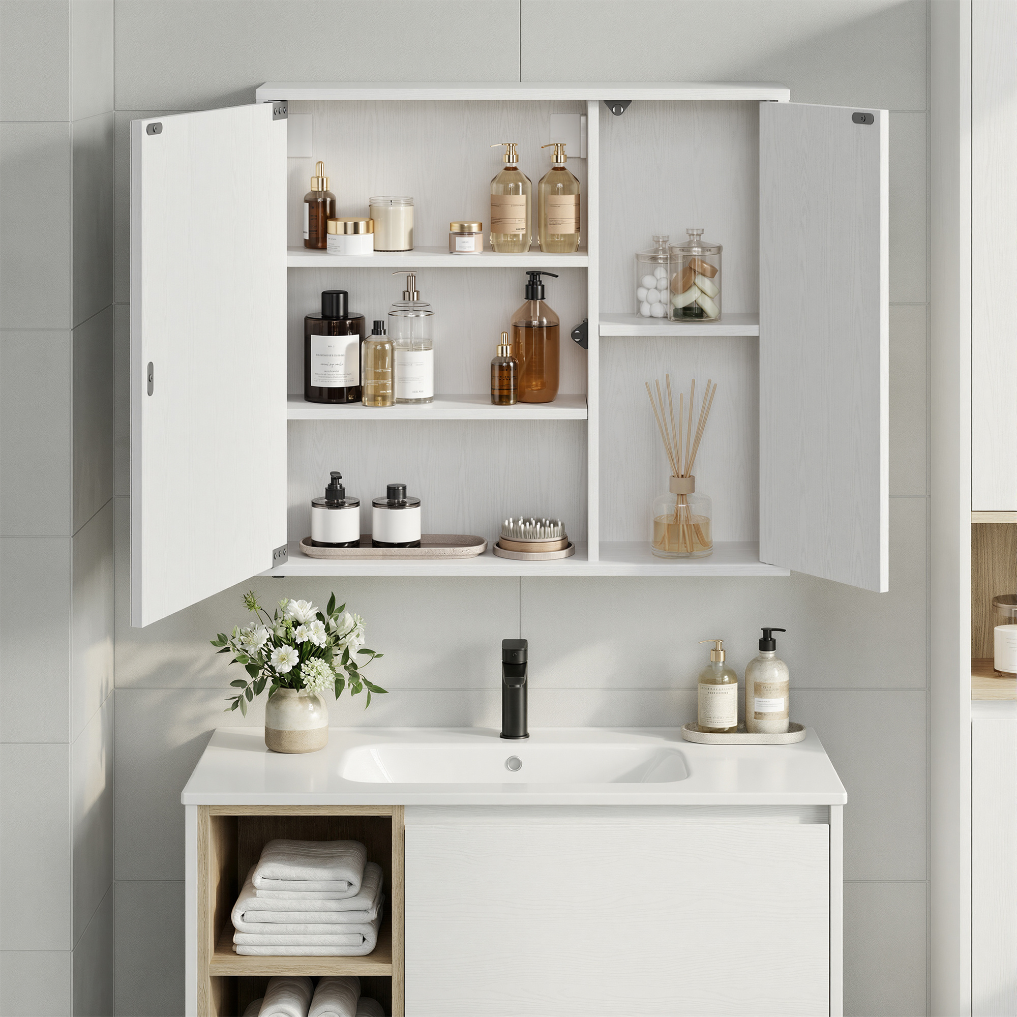 Image of Assembly Of Mirror Cabinet And Bathroom Cabinet, Technology, Bathroom Mirror, Adjustable Shelves, , 15 X 60 X 55 Cm