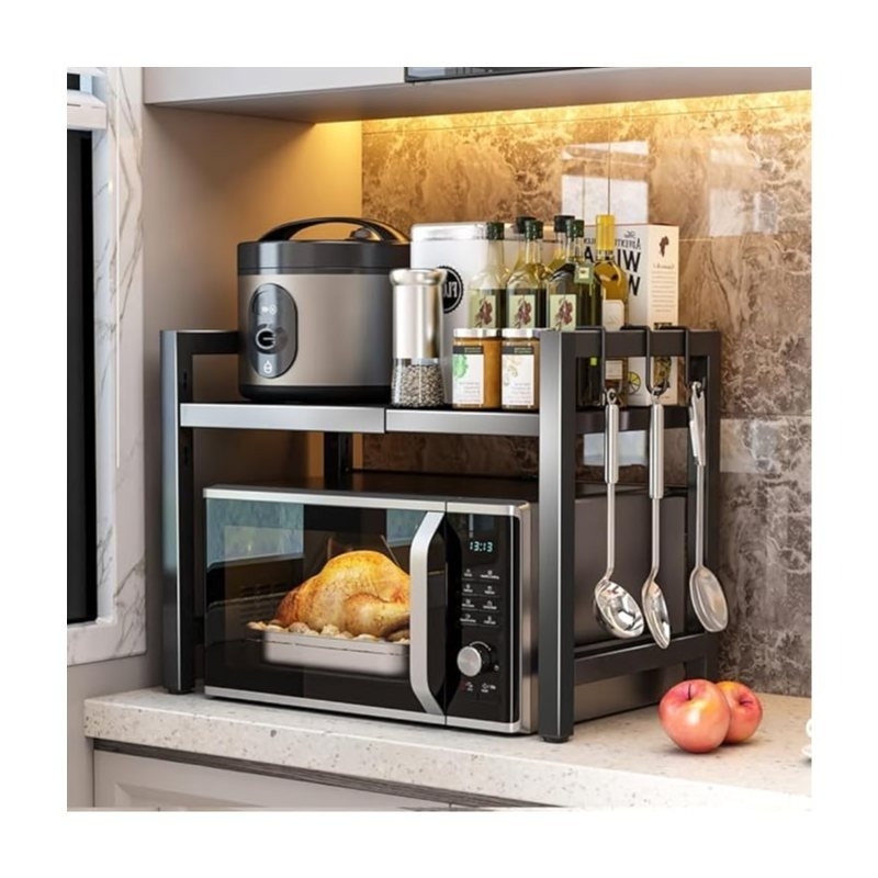   expandable microwave oven rack kitchen countertop over microwave stand shelf unit white 2 tier space saving standing bakers racks for air fryer