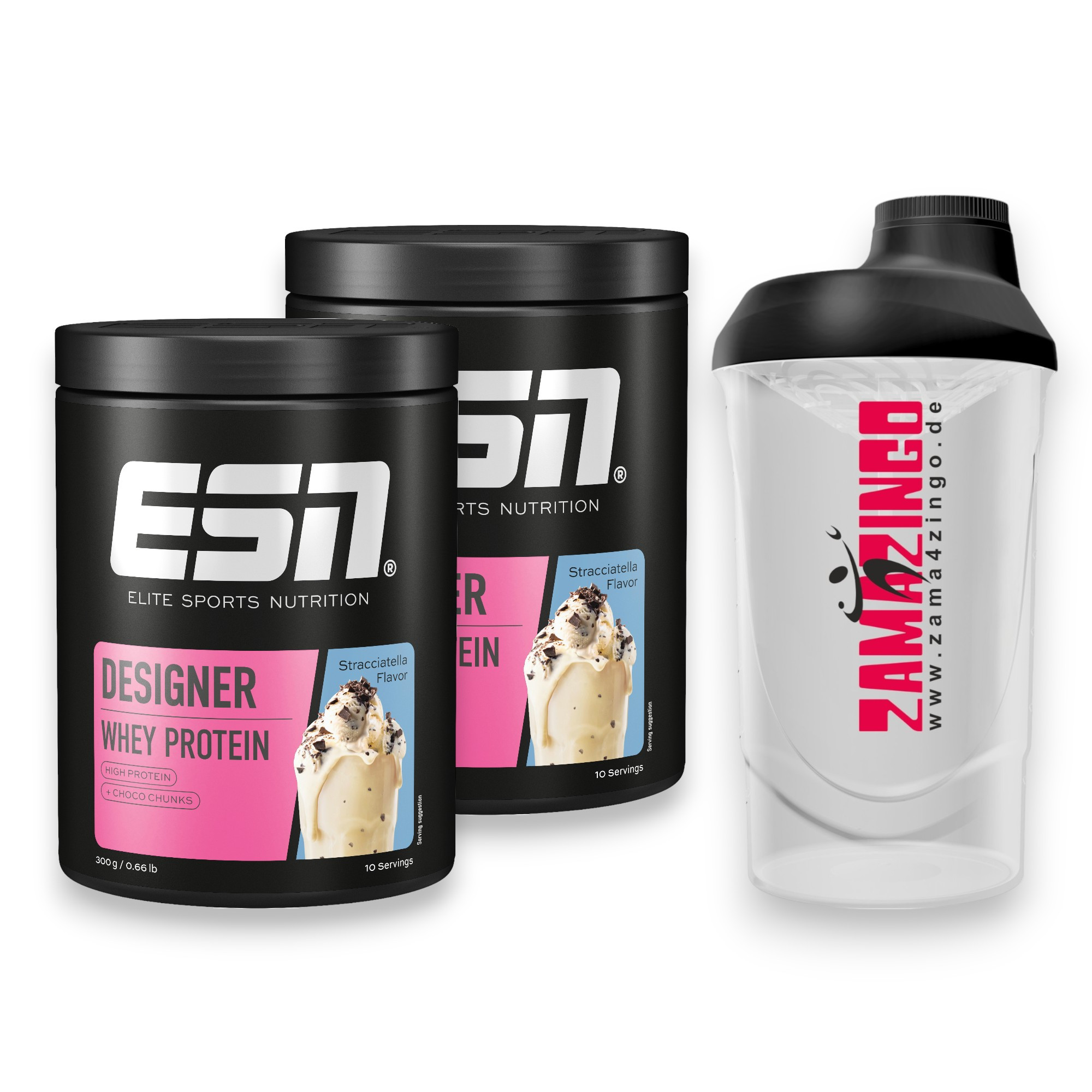 Image of Esn Designer Whey Protein Straciatella 2x 300g + Free Zama4zingo Protein Shaker 600ml