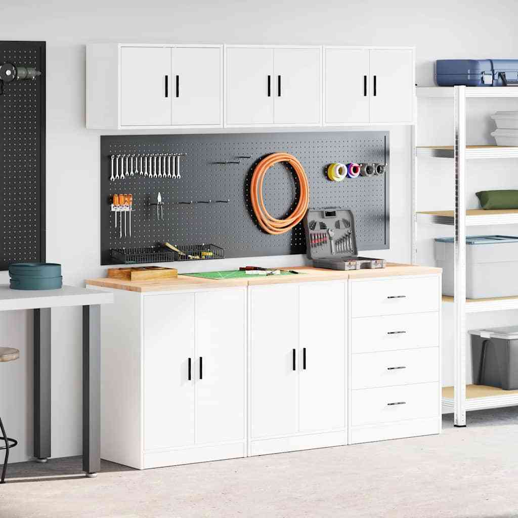 Vidaxl Garage Cabinets 6pcs. White Wood-based, Cabinet, Tool Cabinet, Base Cabinet, Garage Storage Cabinet, Storage Cabinet, Garage Workbench